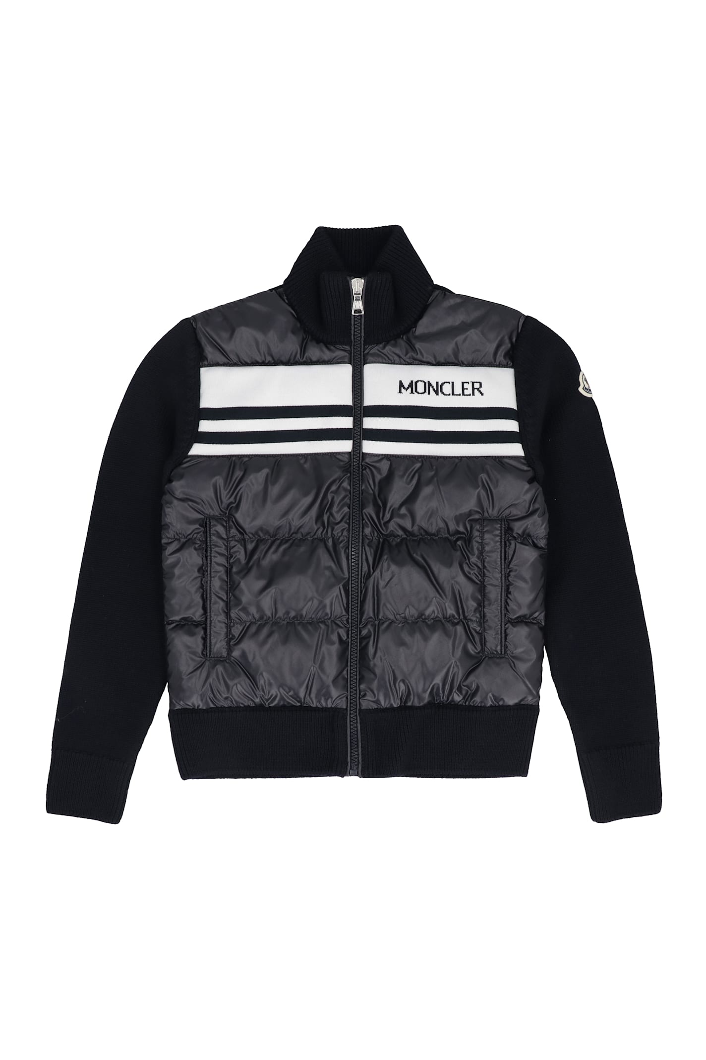 Moncler Kids Logo Shell And Wool Cardigan (12-14 Years) In Blue