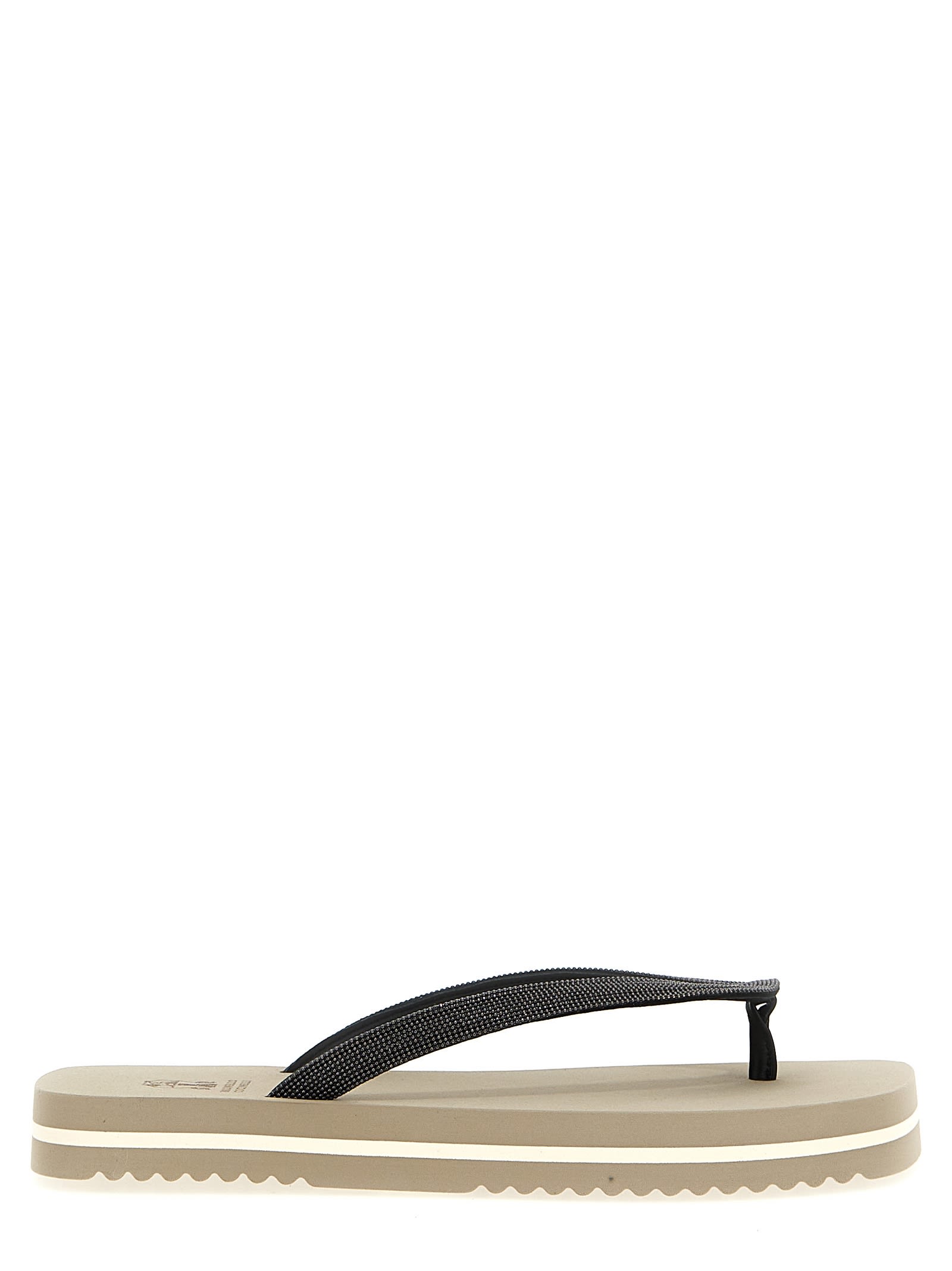 Brunello Cucinelli Flat Open Toe Rubber Sandals With Textured Strap In Gray