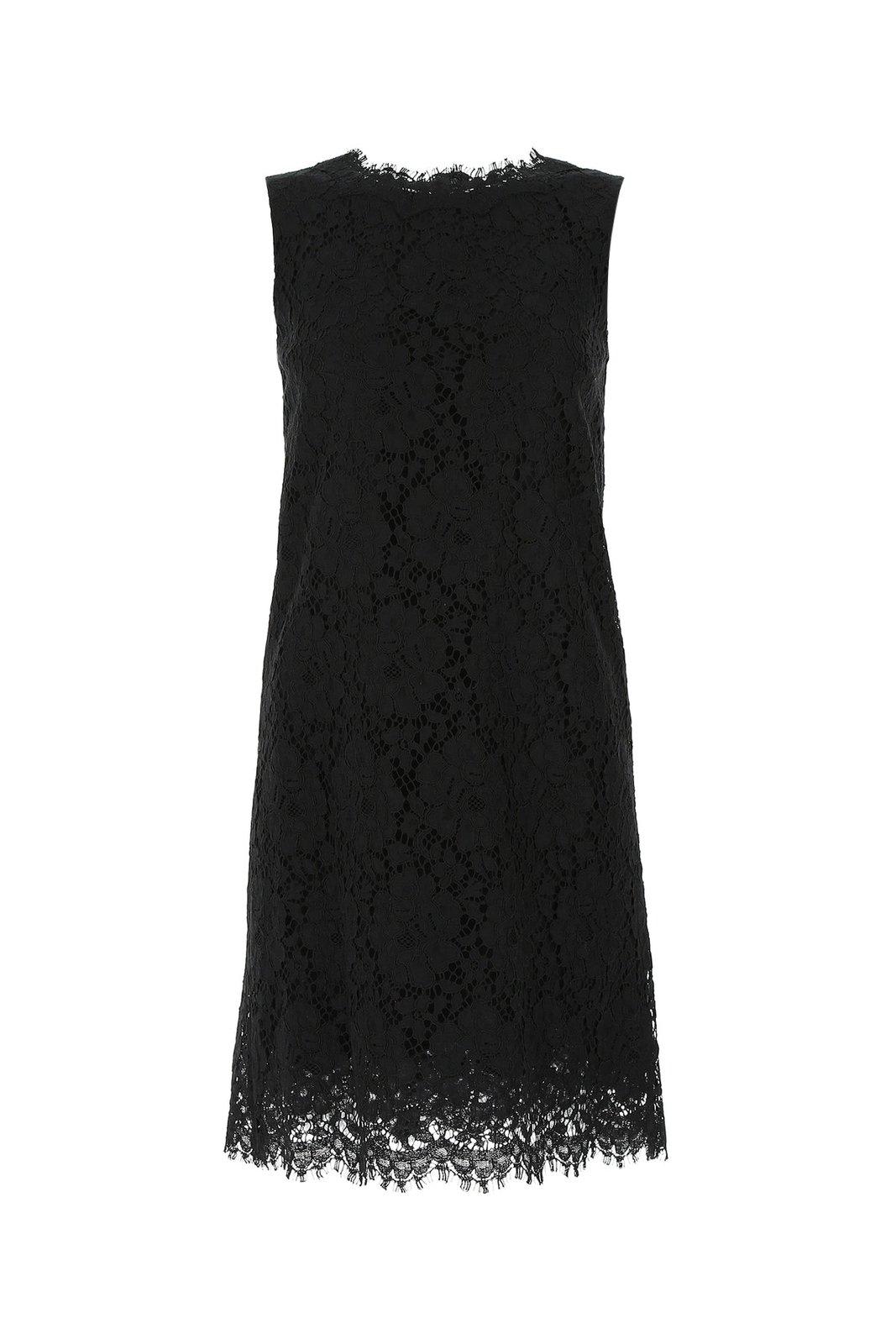 Shop Dolce & Gabbana Lace Sleeveless Mini Dress In Nero