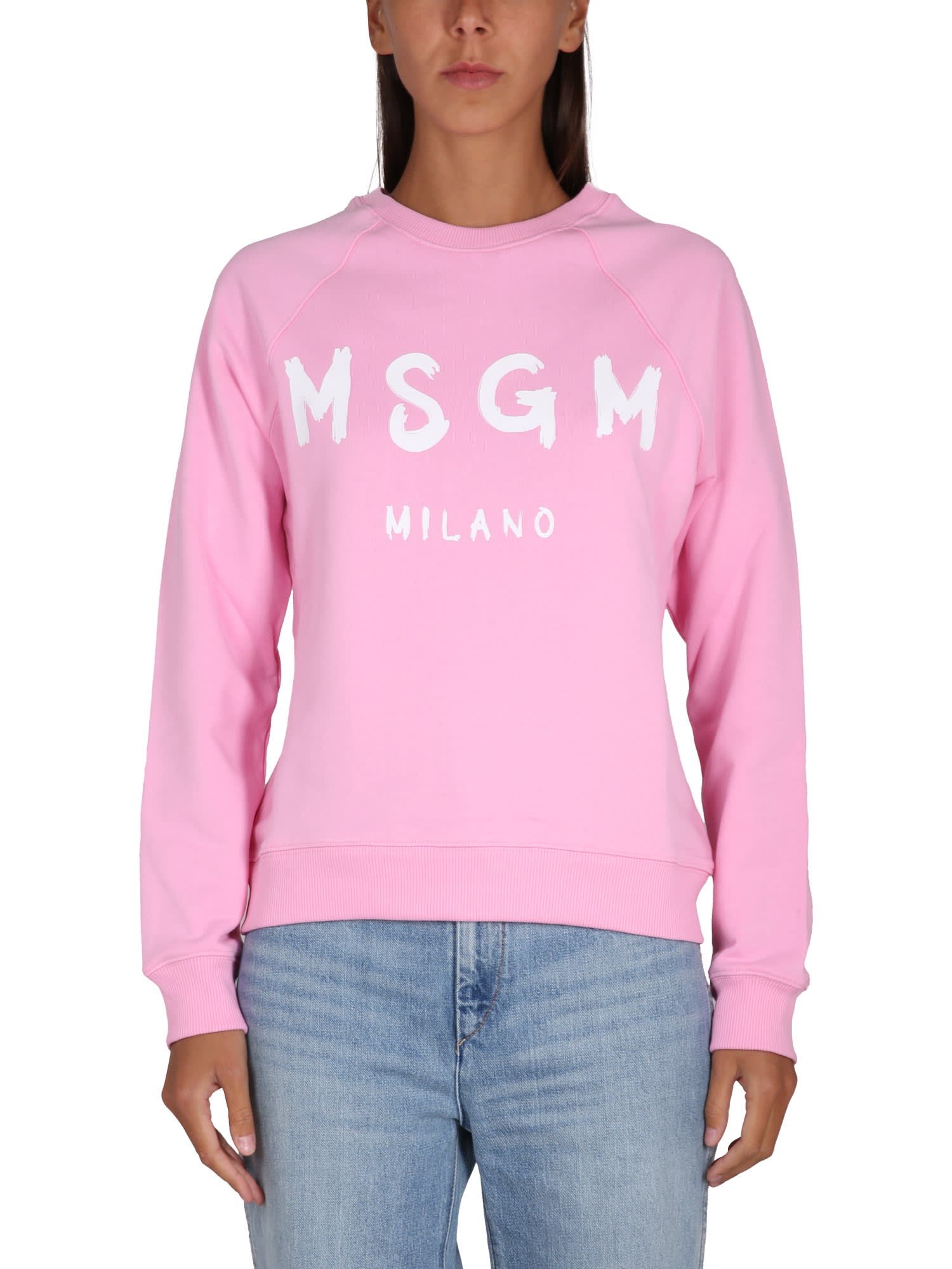 Shop Msgm Sweatshirt With Brushed Logo In Rosa