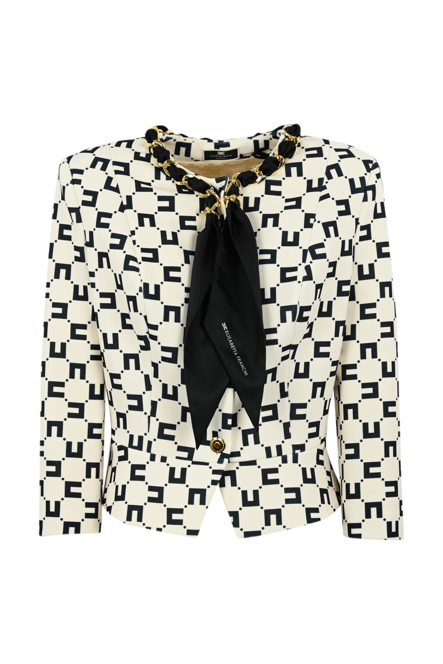 Shop Elisabetta Franchi Logo Pattern Stretch Cr Jacket With Scarf