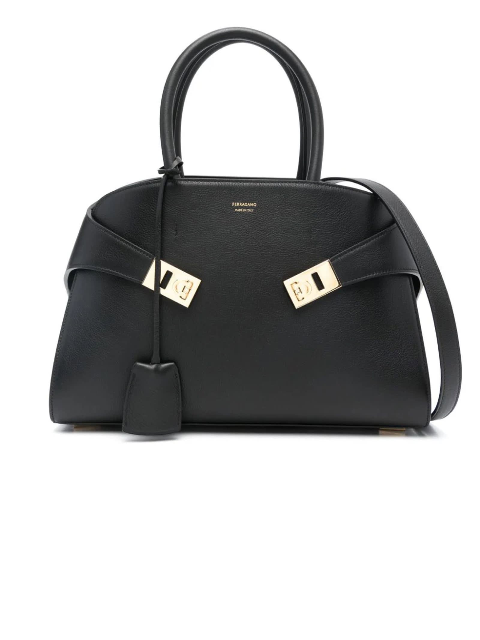 Shop Ferragamo Black Calf Leather Tote Bag