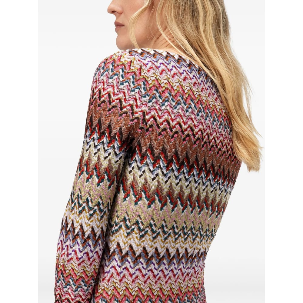Missoni Metallic Zigzag Long Sleeve Knit Minidress In Multi