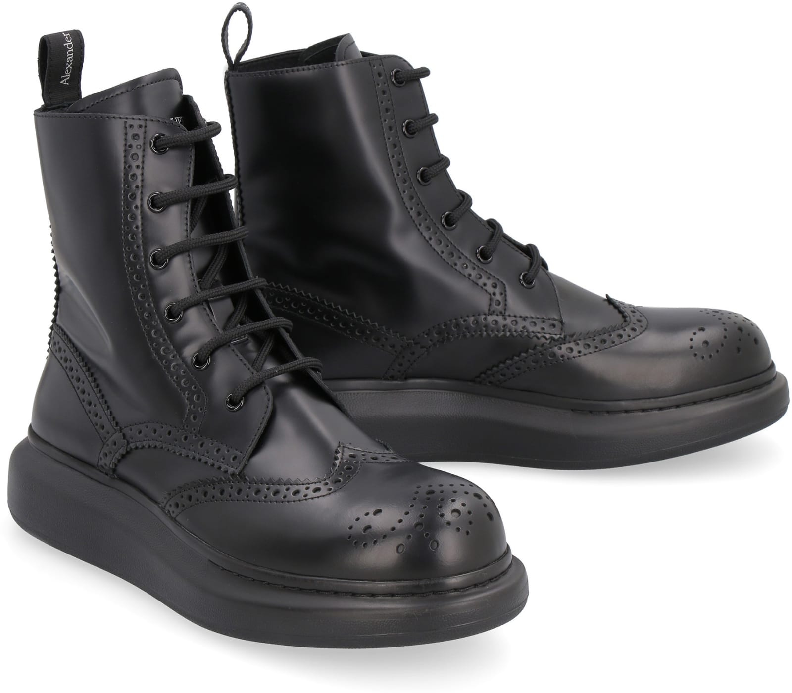 Shop Alexander Mcqueen Leather Combat Boots In Black
