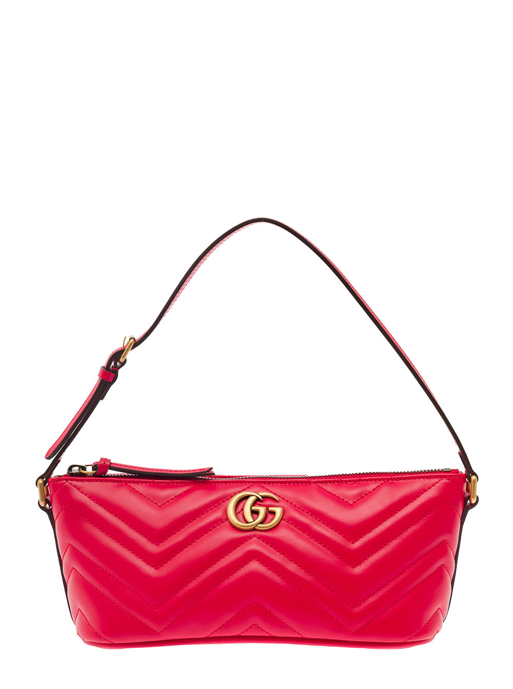 GUCCI GG MARMONT RED SHOULDRER BAG WITH DOUBLE G DETAIL IN MATELASSÉ LEATHER WOMAN