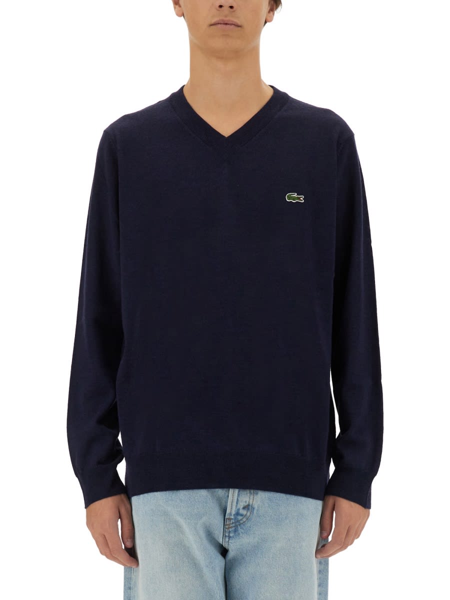 Shop Lacoste Jersey With Logo In Blue