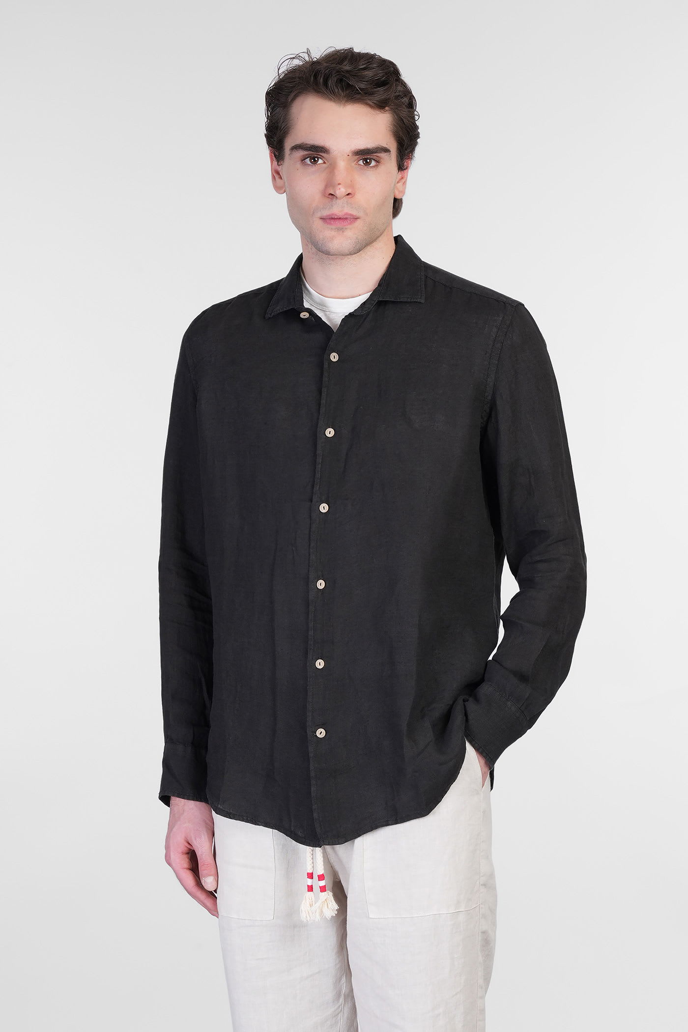 Mc2 Saint Barth Pamplona Shirt In Black Linen In Black