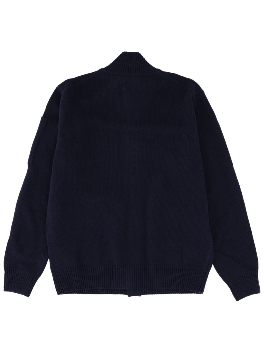 C.p. Company High Collar Knitwear Patch Pockets In Blue