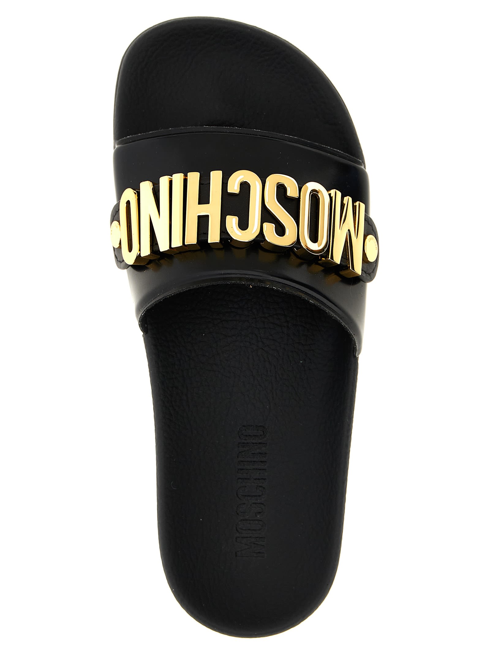 Shop Moschino Lettering Slides In Black