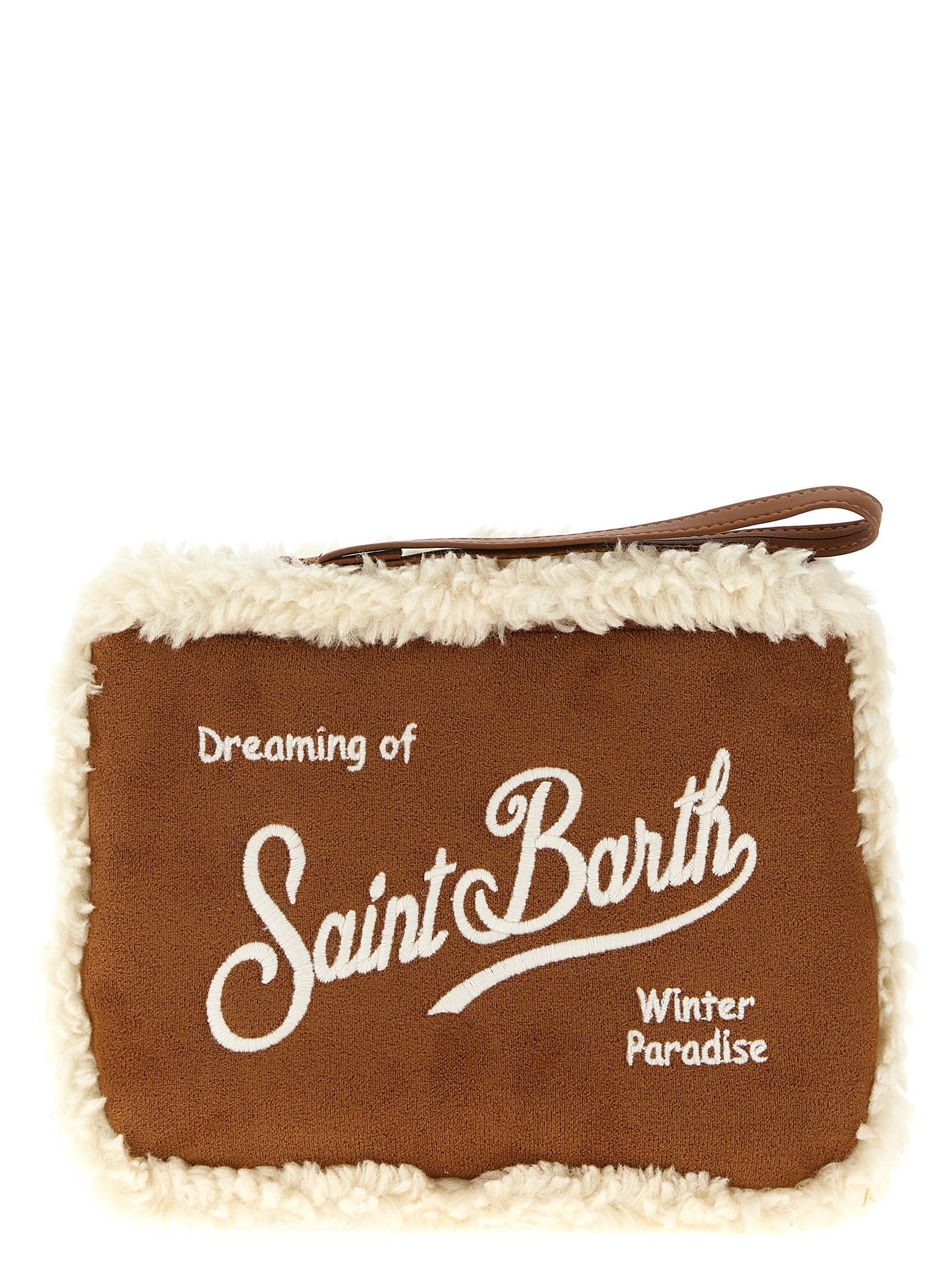 Mc2 Saint Barth Aline Shearling Clutch In Brown
