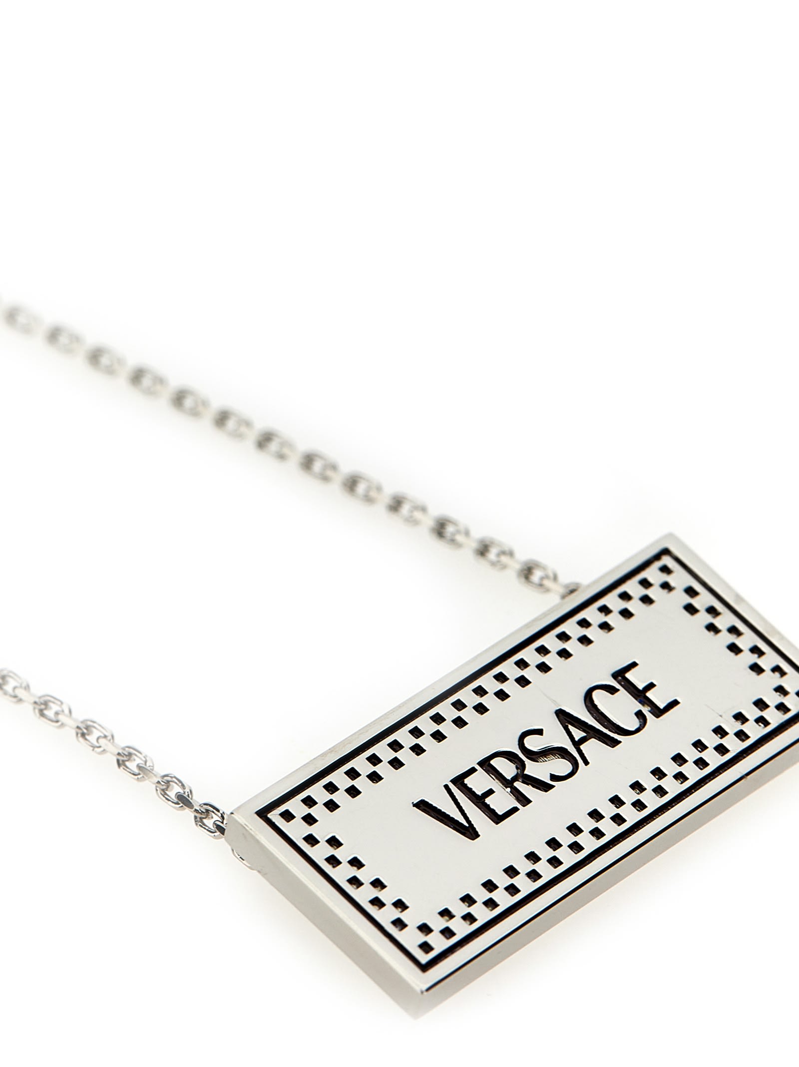 Shop Versace 90s Vintage  Logo Necklace In Silver