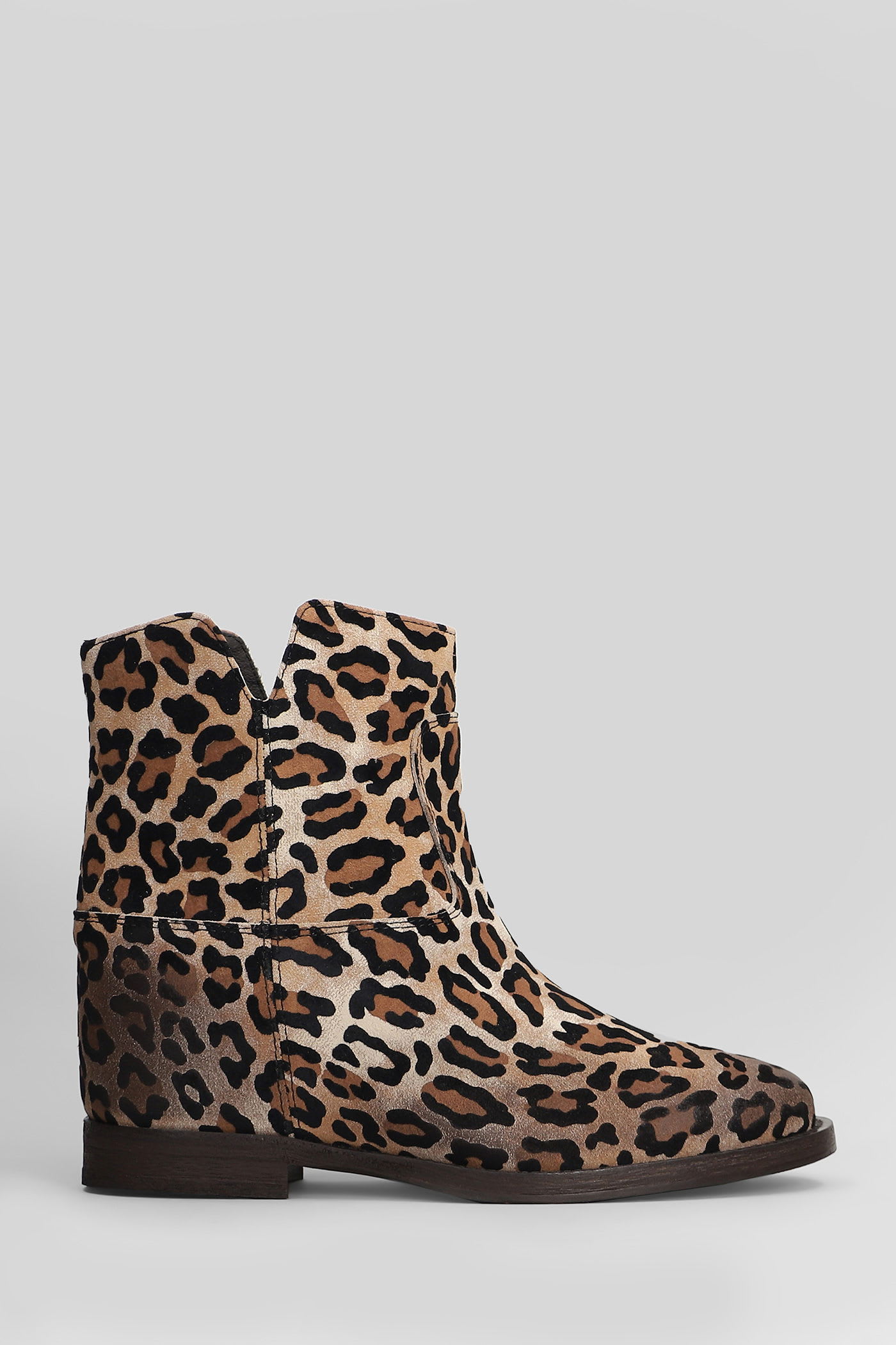 Via Roma 15 Ankle Boots Inside Wedge In Animalier Suede In Red