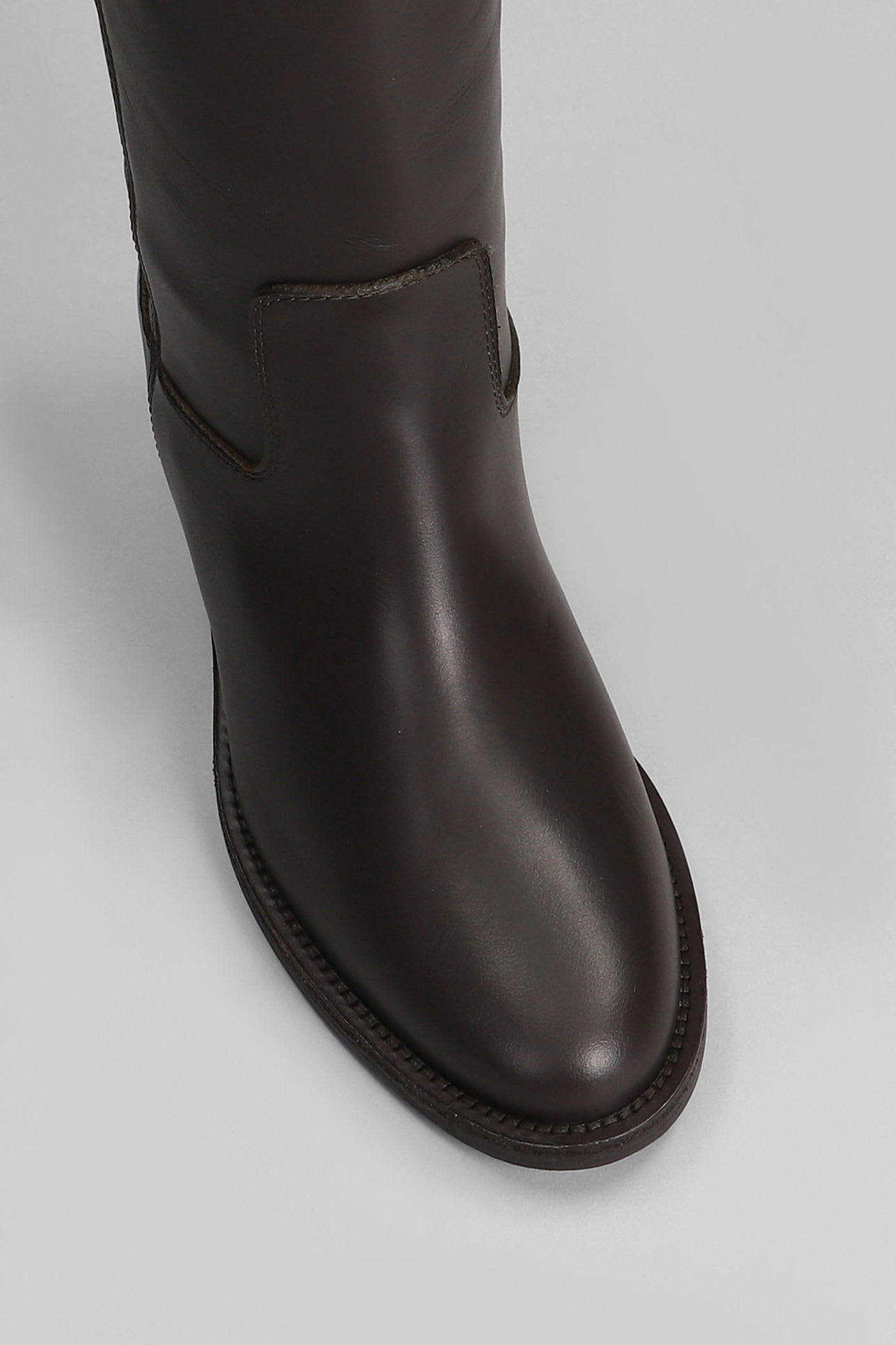 Via Roma 15 Tall Leather Boots With Decorative Strap In Brown