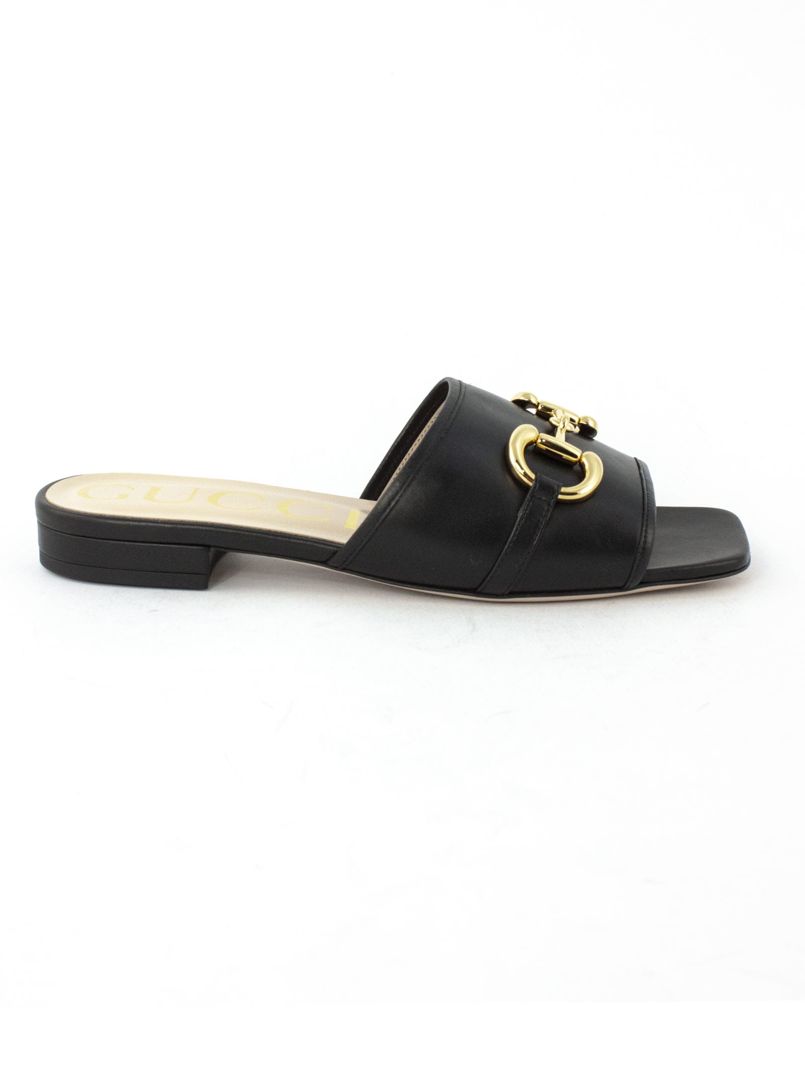 GUCCI BLACK LEATHER SLIDE SANDAL,11292366