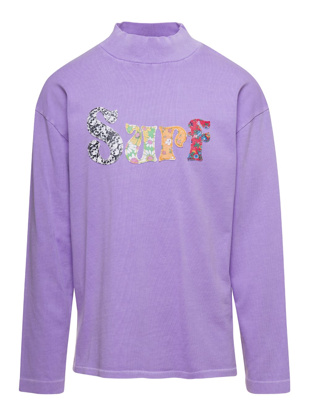 Shop Erl Lilac Crewneck Pullover With Embroidered Motif In Cotton Unisex In Violet