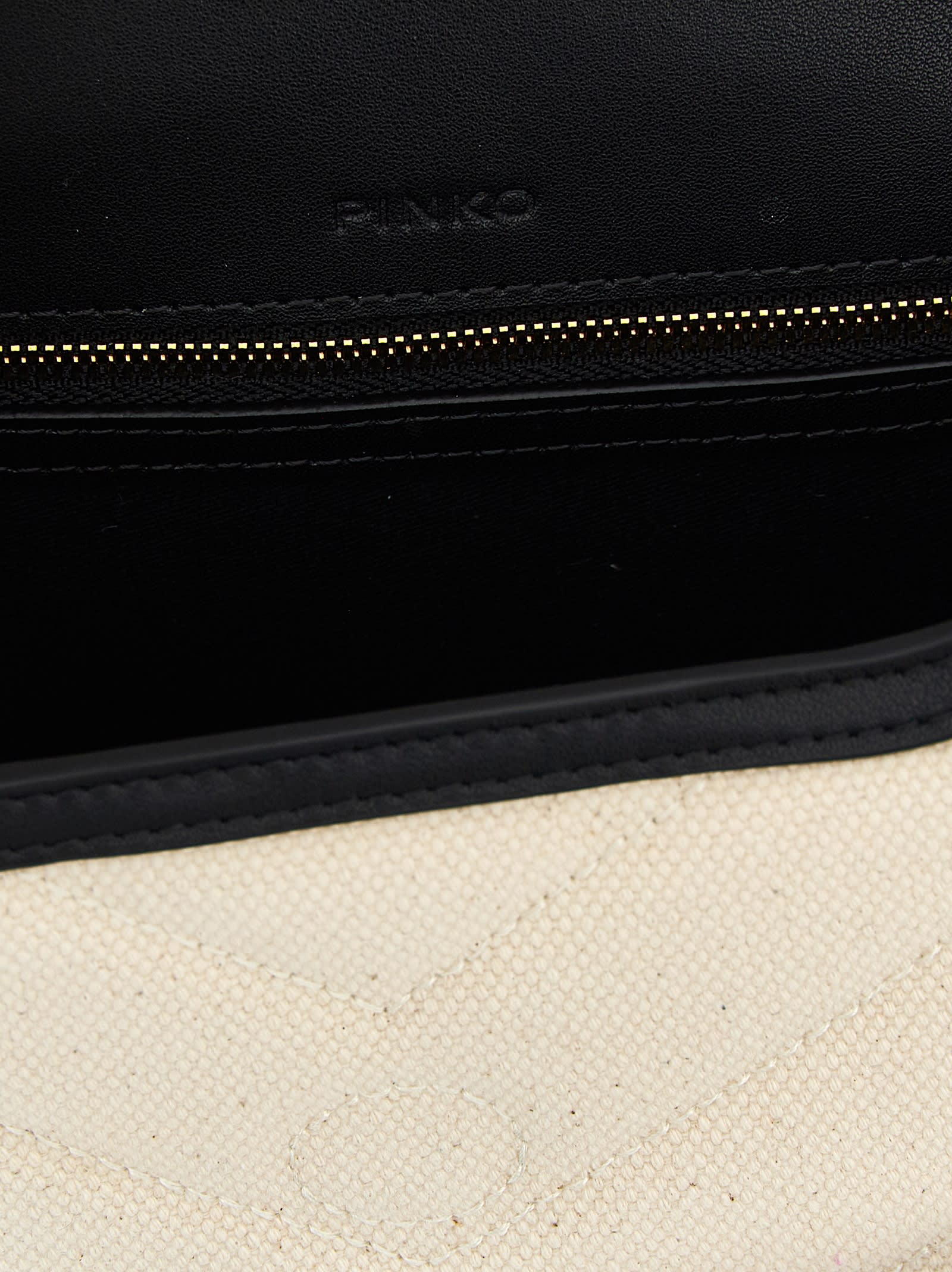 Pinko Small Square Shoulder Love Bag In Canvas And Leather
