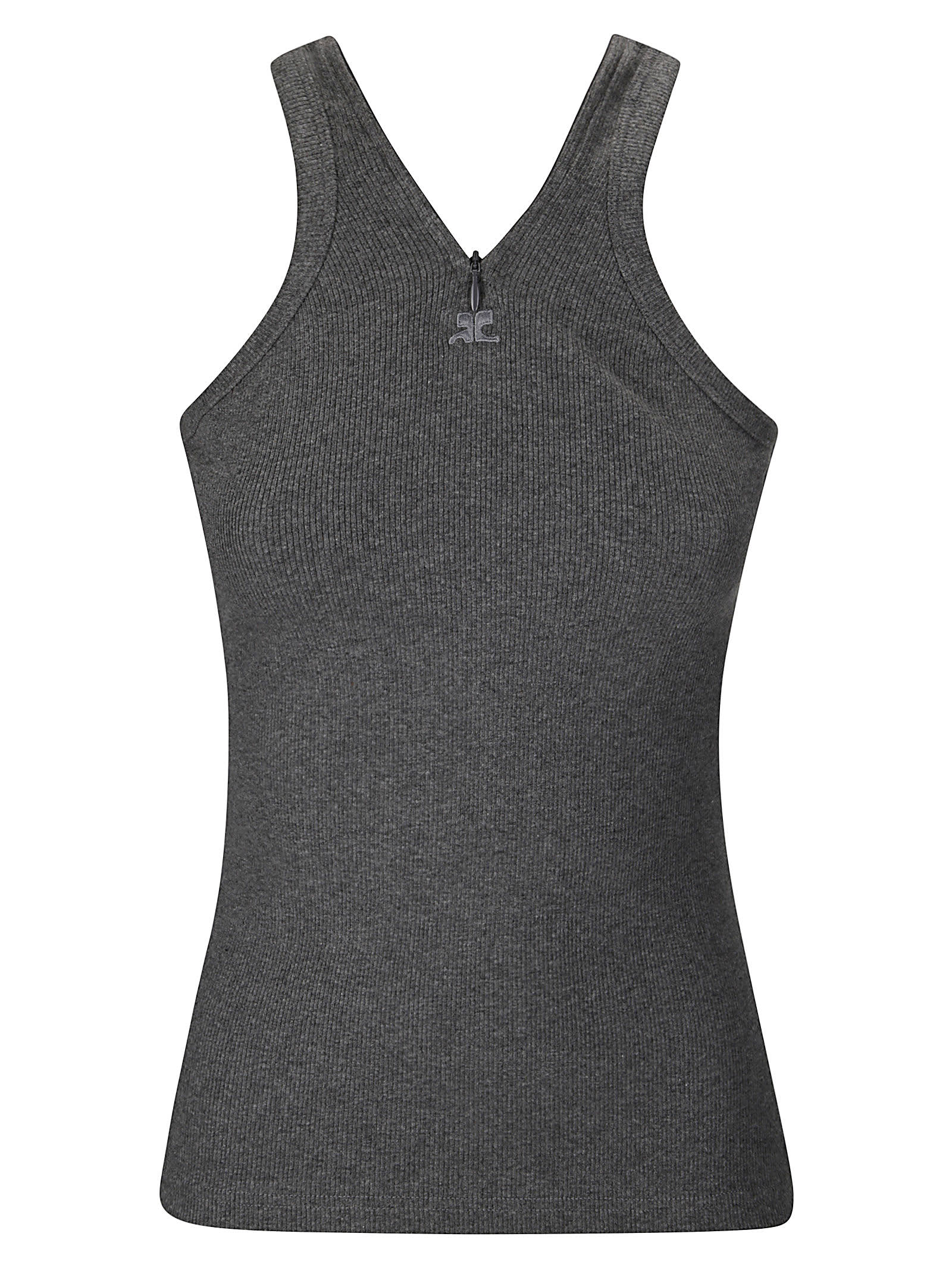 Shop Courrèges Criss Cross 90s Rib Tank Top In Dark Heather Grey