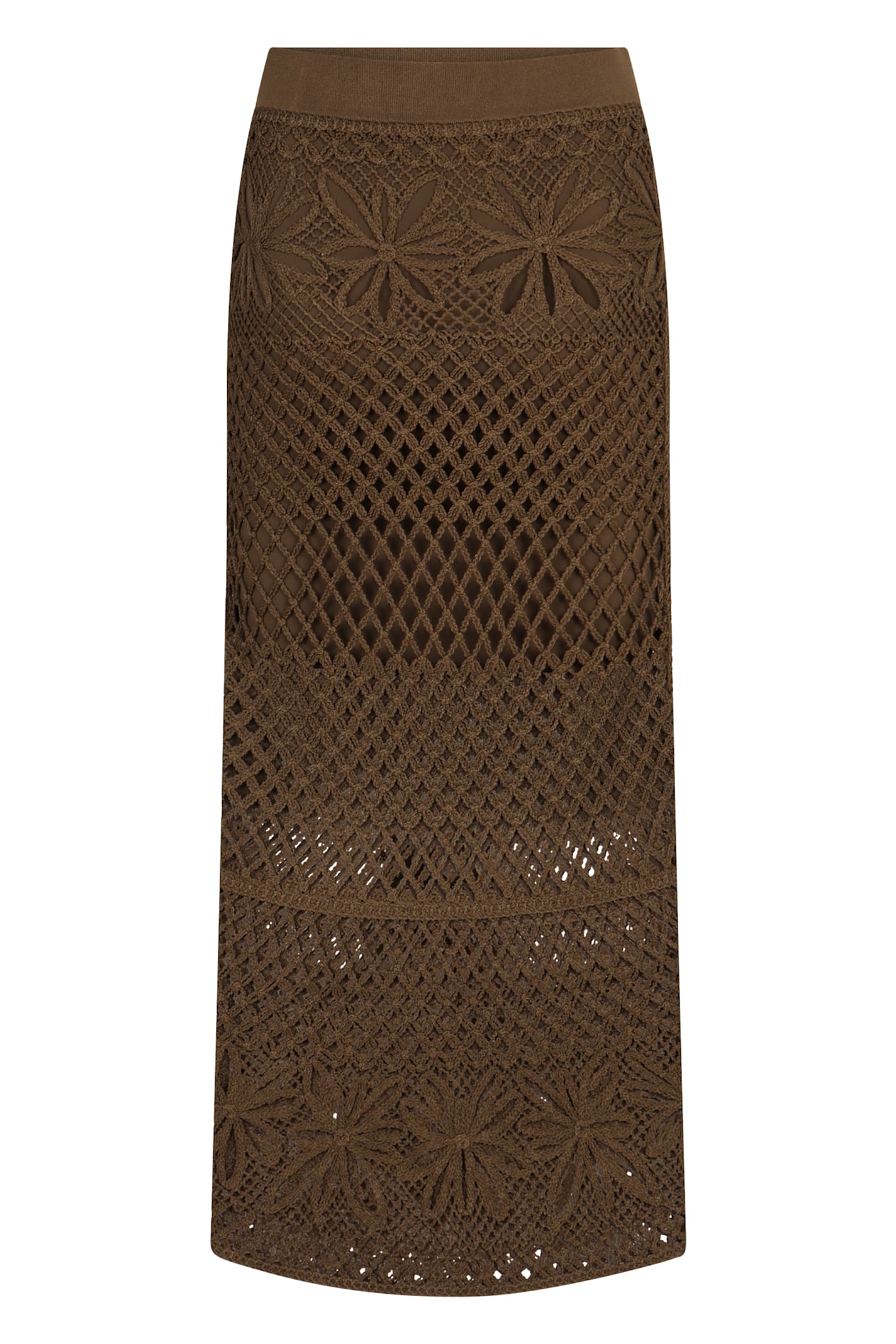 Pinko Long Skirt Made Of Viscose Blend With Patterned Crochet Effect In Green