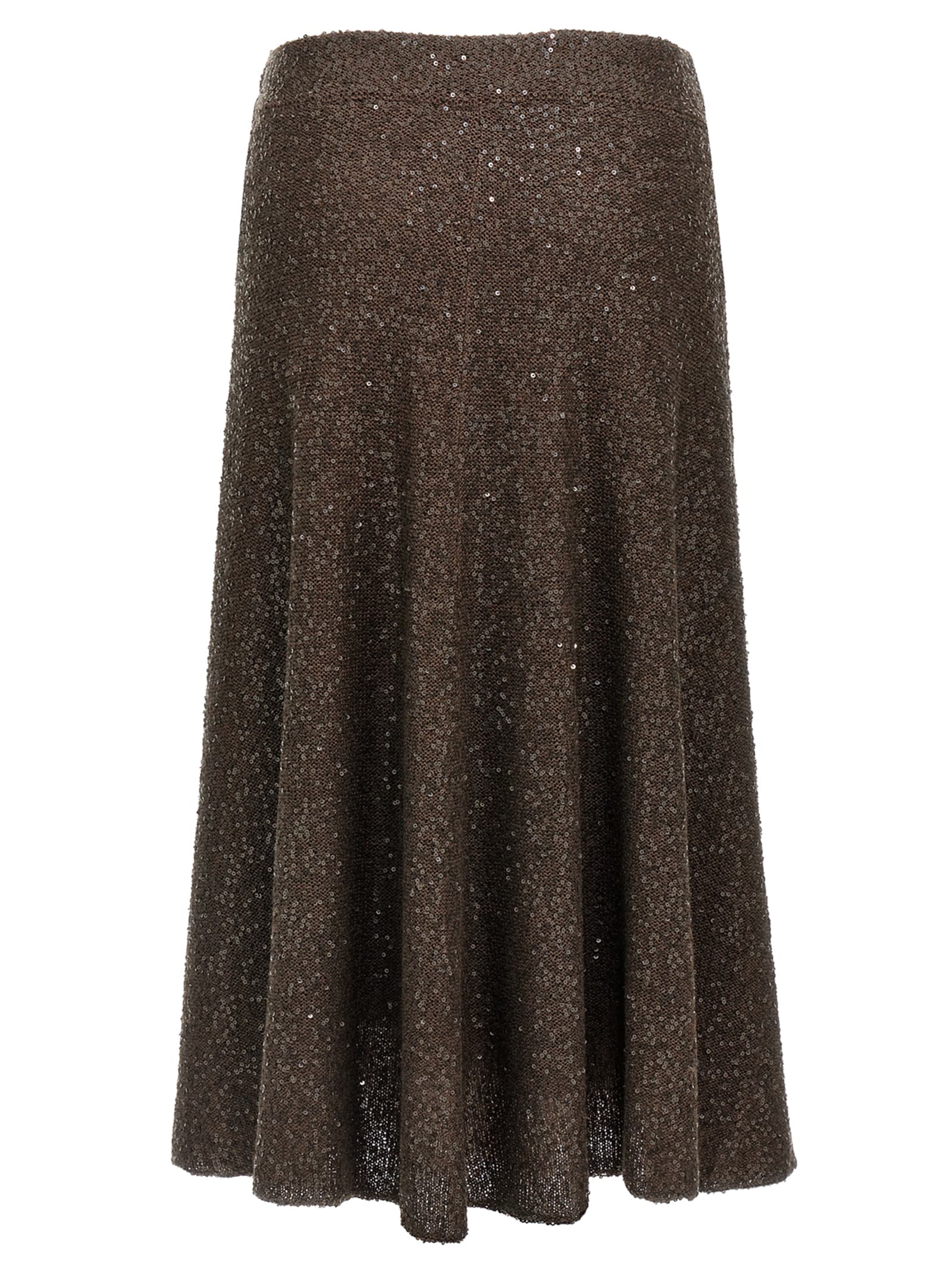 Brunello Cucinelli Texture Dazzling Midi Skirt With Sequined Finish In Brown