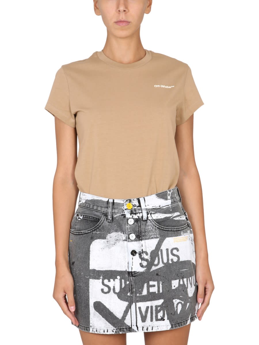Shop Off-white Crewneck T-shirt In Brown