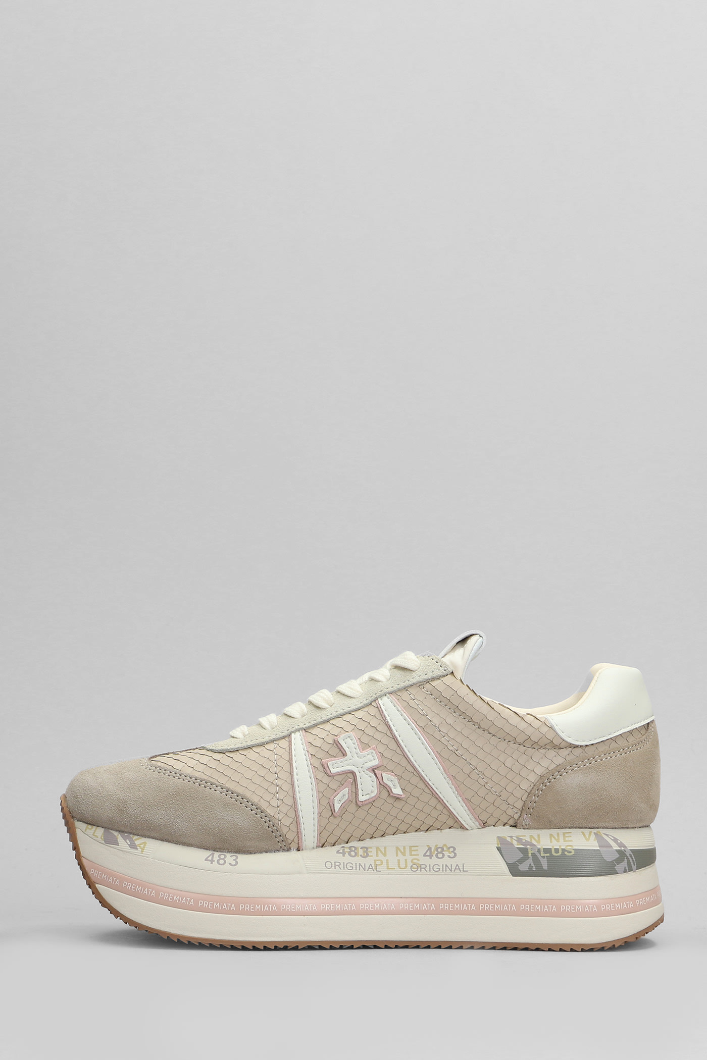 Shop Premiata Beth Sneakers In Taupe Suede And Leather