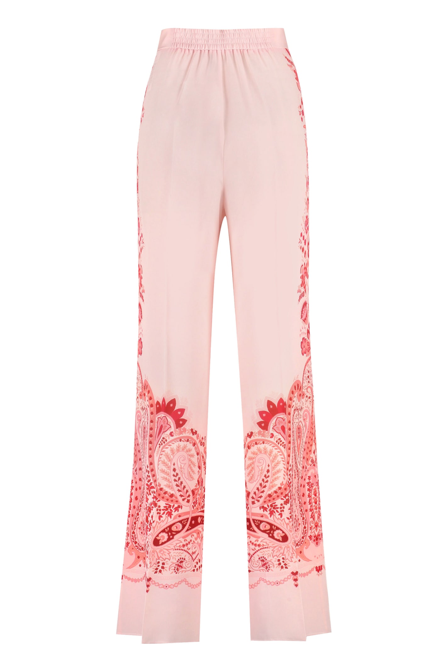 Shop Etro Printed Silk Pants In Rosa/rosso