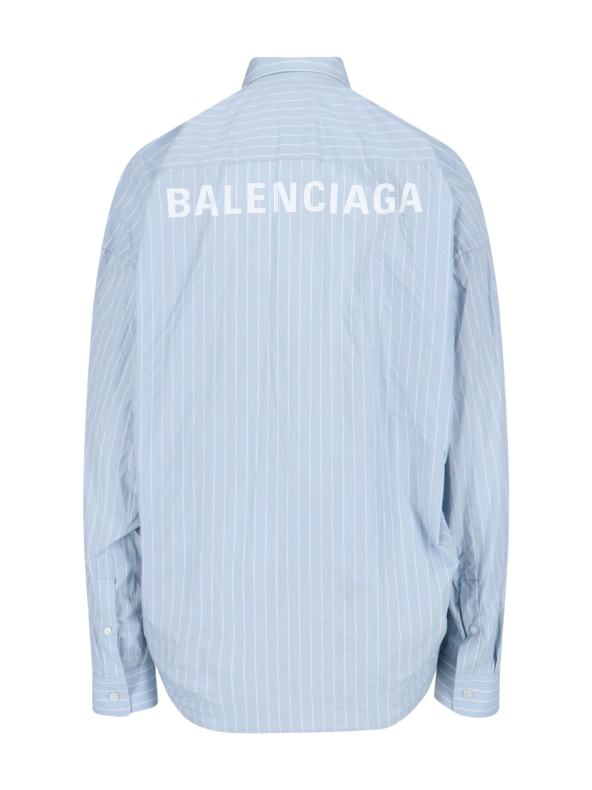 Shop Balenciaga Oversized Logo Shirt At The Back In Light Blue