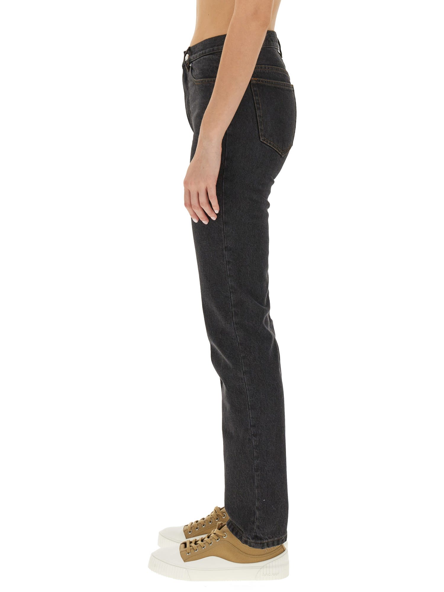 Apc A.p.c. High-waisted Straight-leg Jeans With Contrasting Stitching In Grey