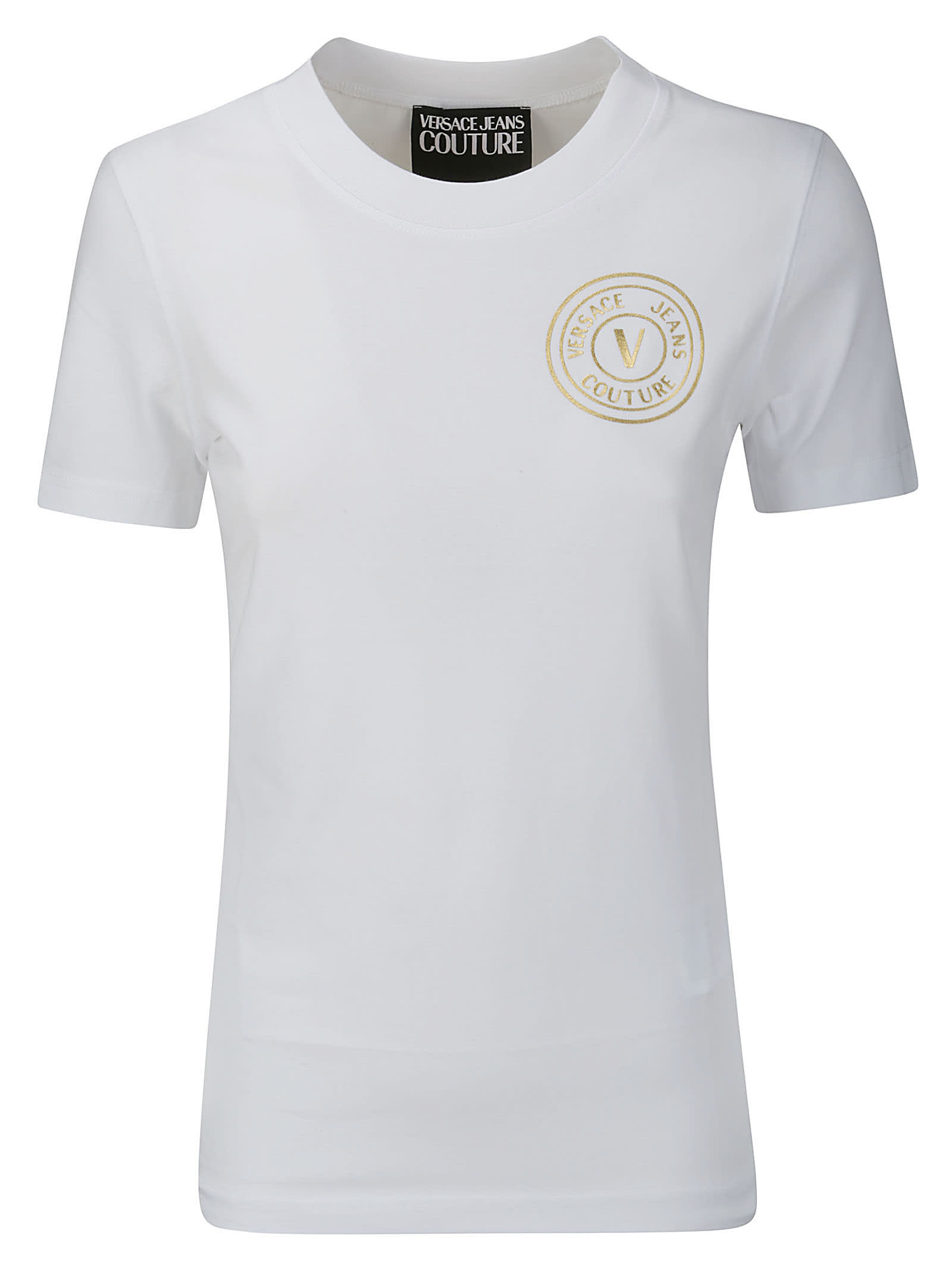 Versace Jeans Couture 76dp608 S S Vembl S Thick Foil T-shirt In White/gold