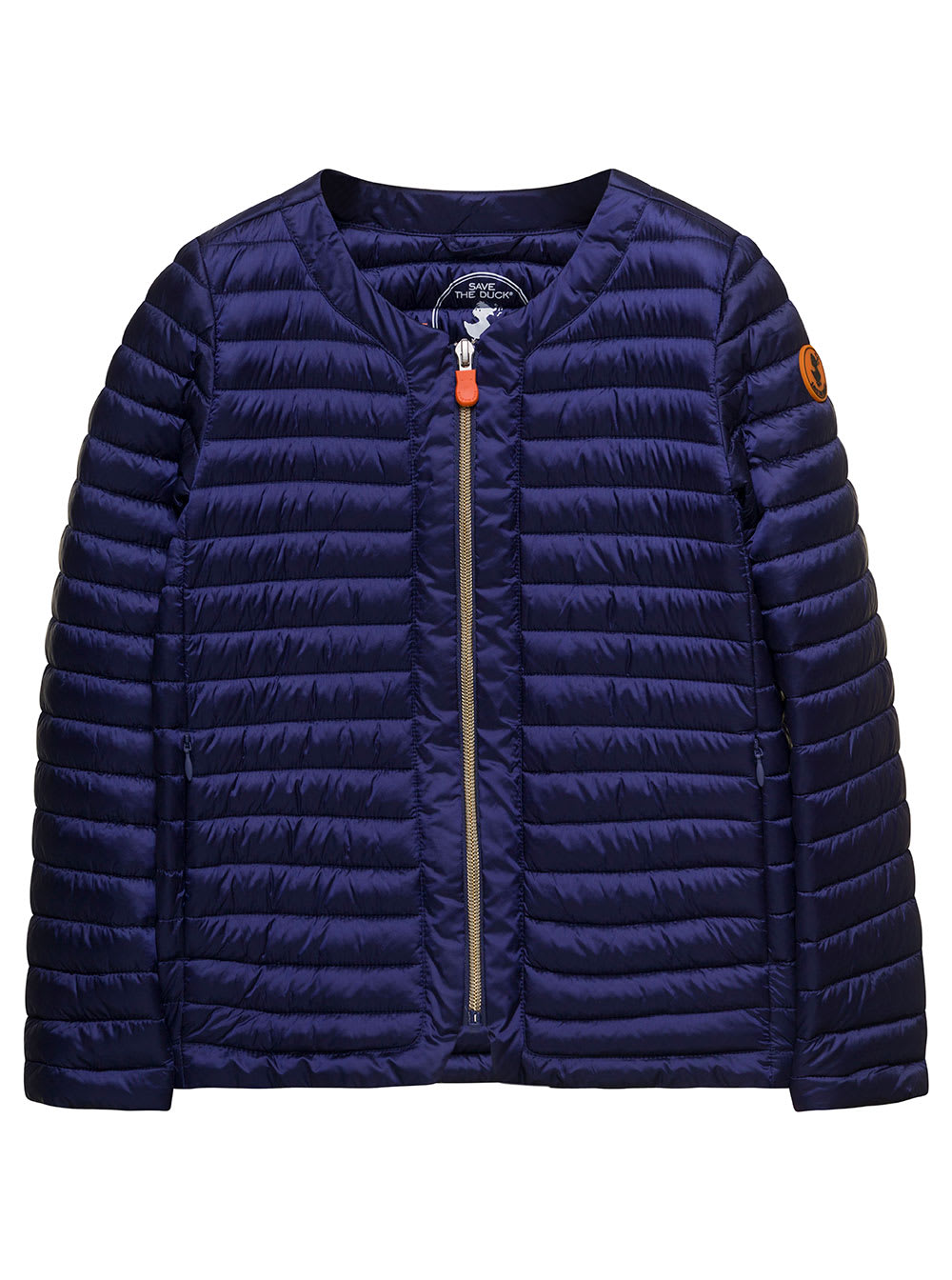 SAVE THE DUCK VELA BLUE DOWN JACKET WITH LOGO PATCH IN NYLON GIRL