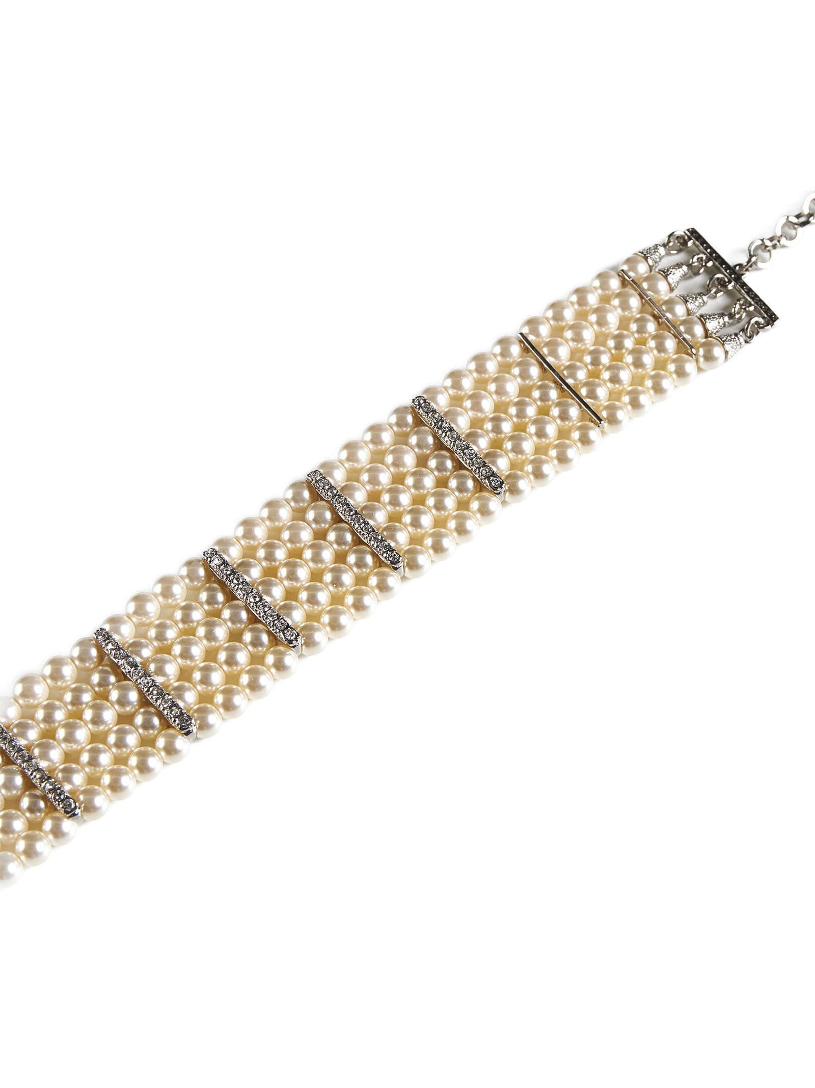 Shop Alessandra Rich Necklace In Pearl-silver