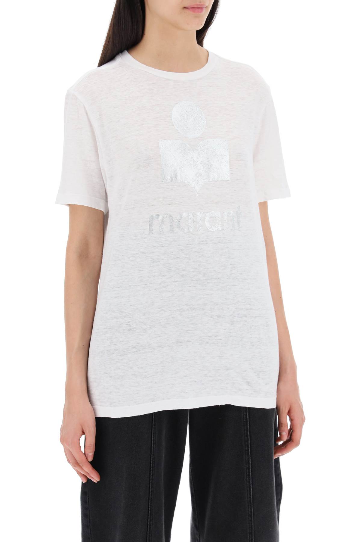 Shop Marant Etoile Zewel T-shirt With Metallic Logo Print In White (white)