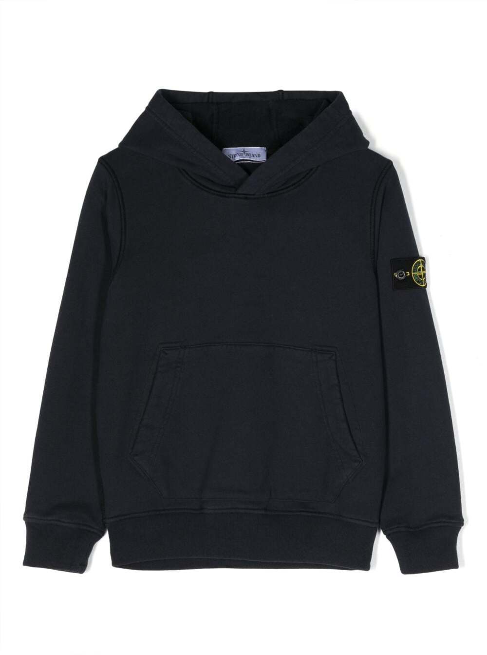 Shop Stone Island Junior Blue Hoodie With Side Patch Logo In Cotton Boy