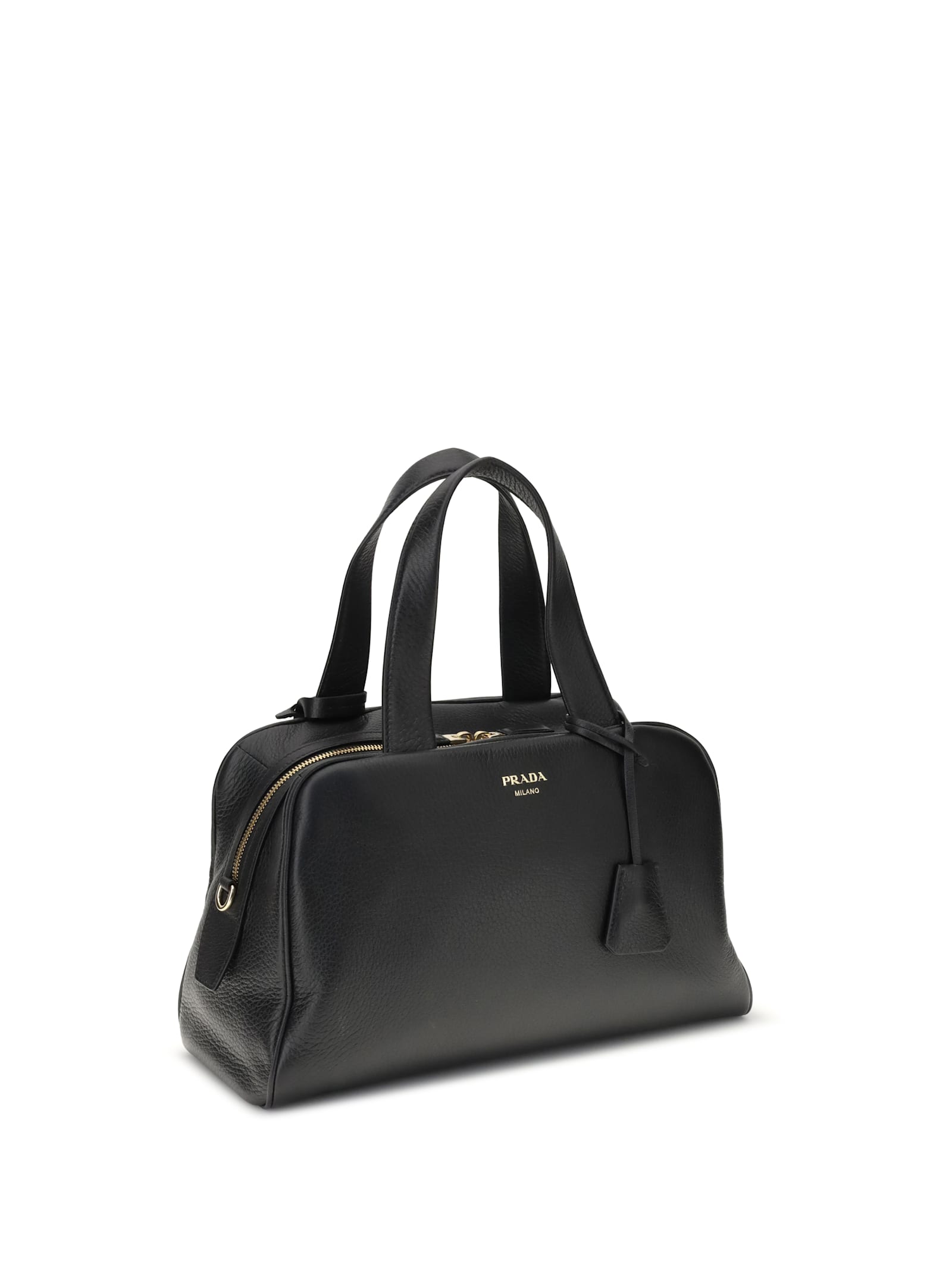 Prada Large Leather Boston Bag In Black