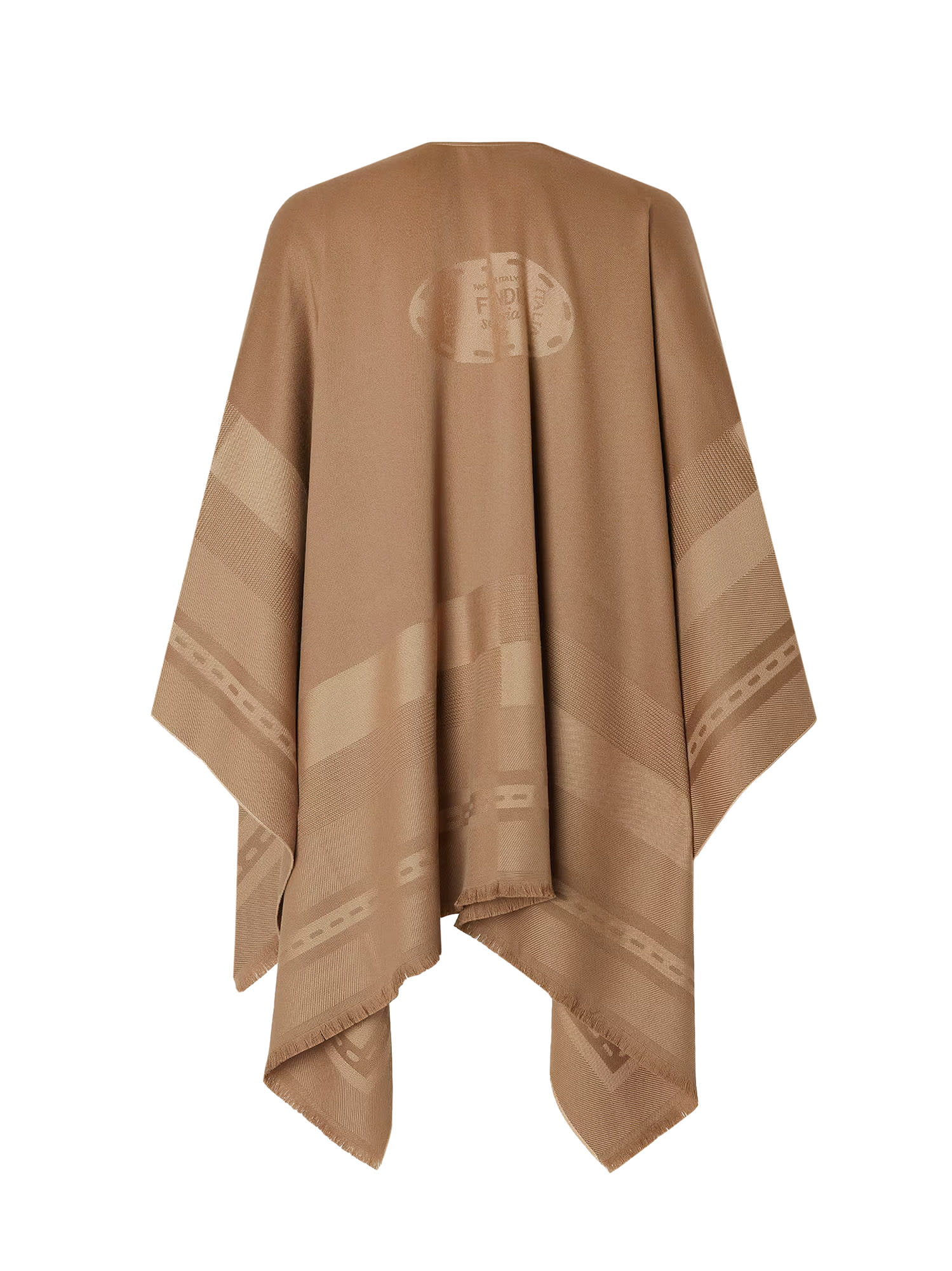 Fendi Women Wool And Cashmere Poncho With Jacquard Manufacturing In Brown