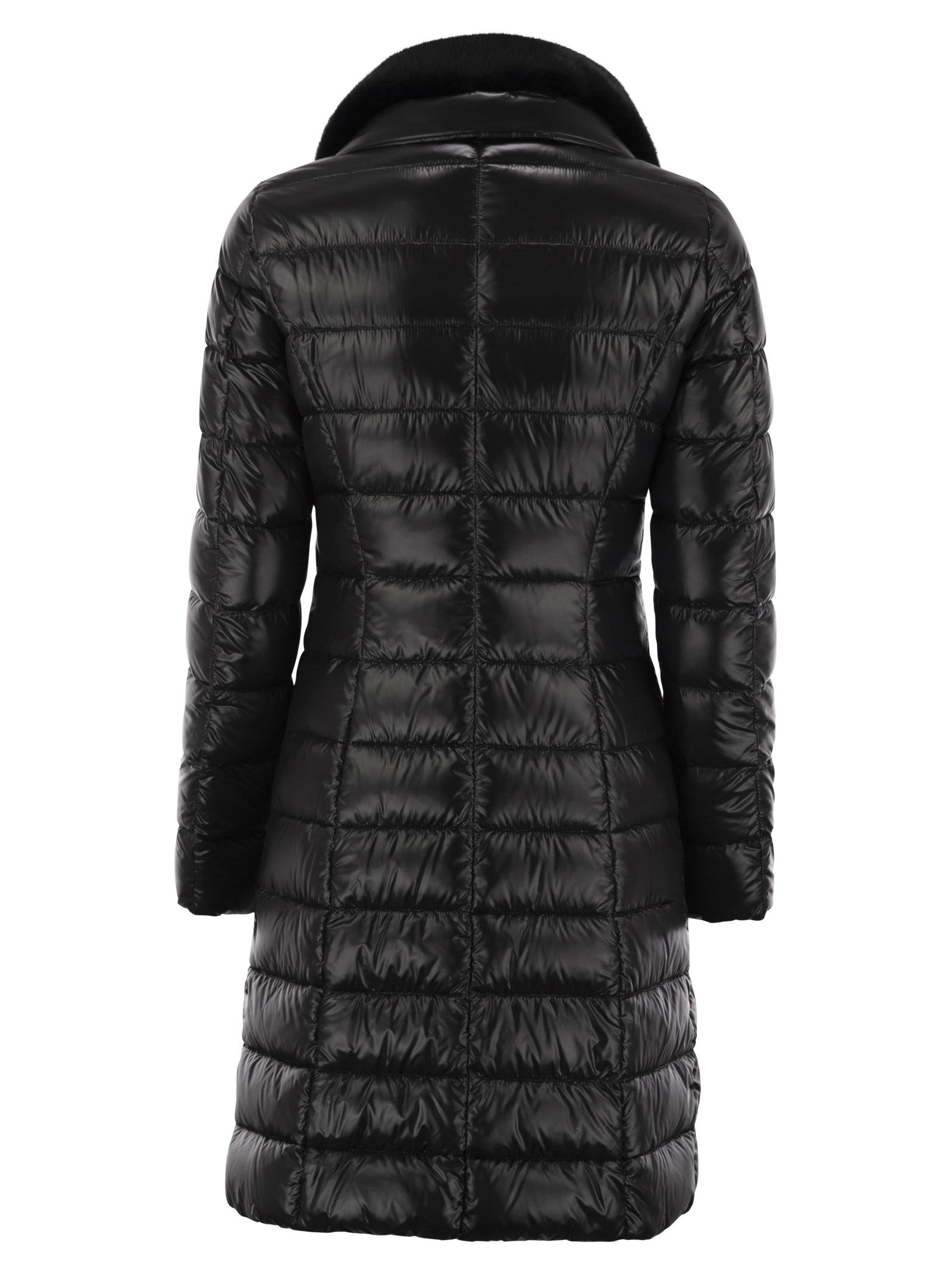 Herno Elisa Fox Fur-collar Down Coat In Black