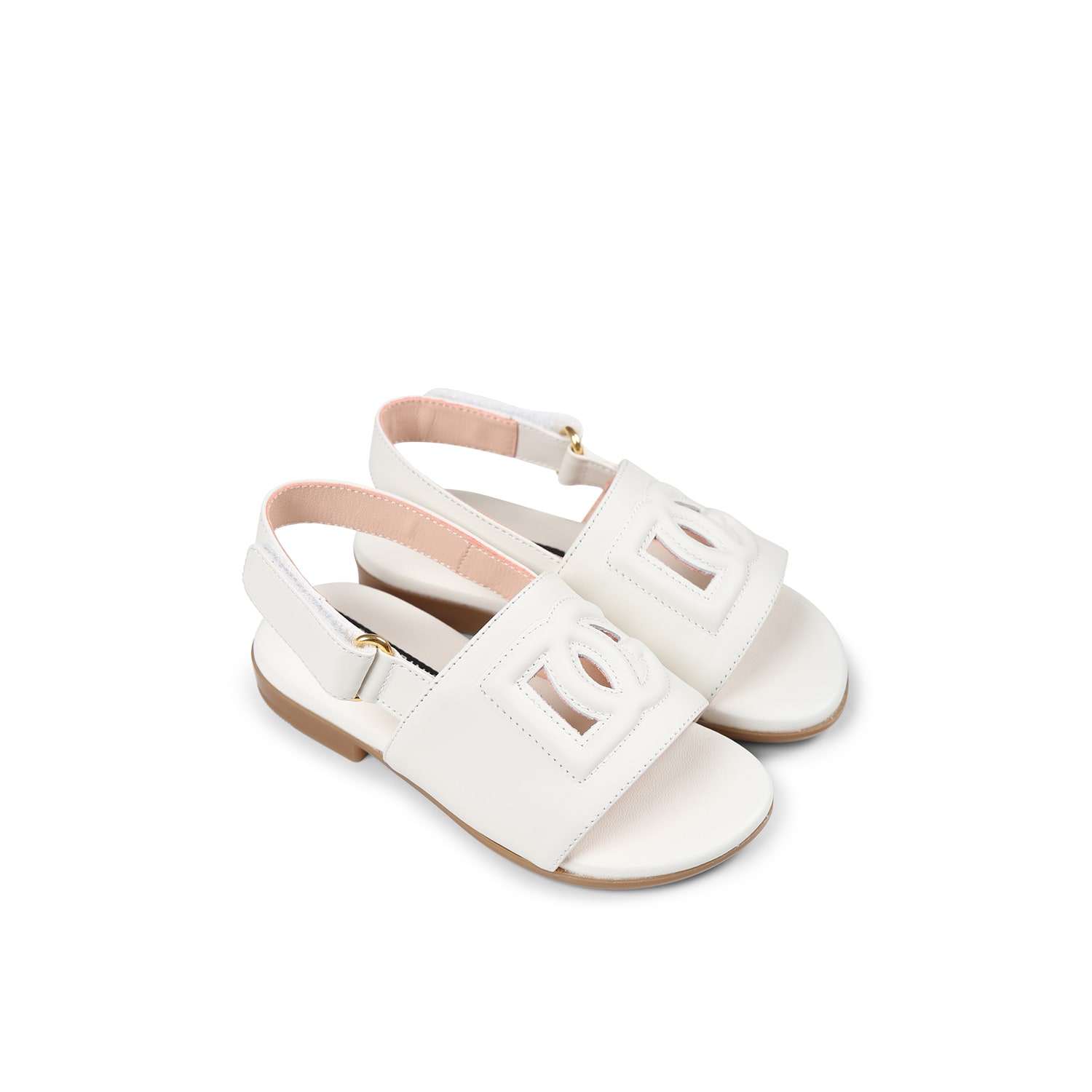 DOLCE & GABBANA WHITE SANDALS FOR GIRL WITH LOGO
