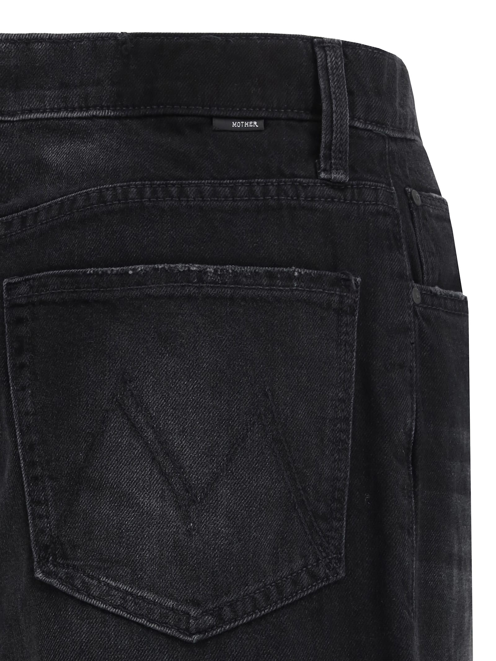Mother Patch Pocket Rambler Zip Sneak Vroom Wide Straight Leg Jean In Black Magic