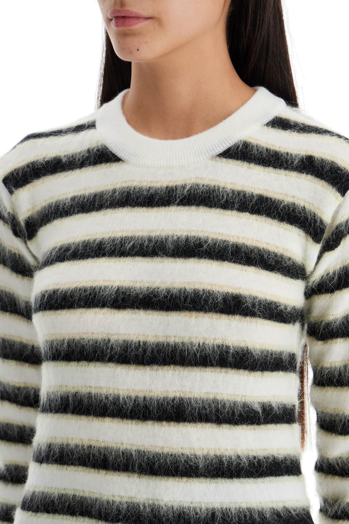 Shop Marni Striped Crewneck Pullover In Alabaster (light Blue)