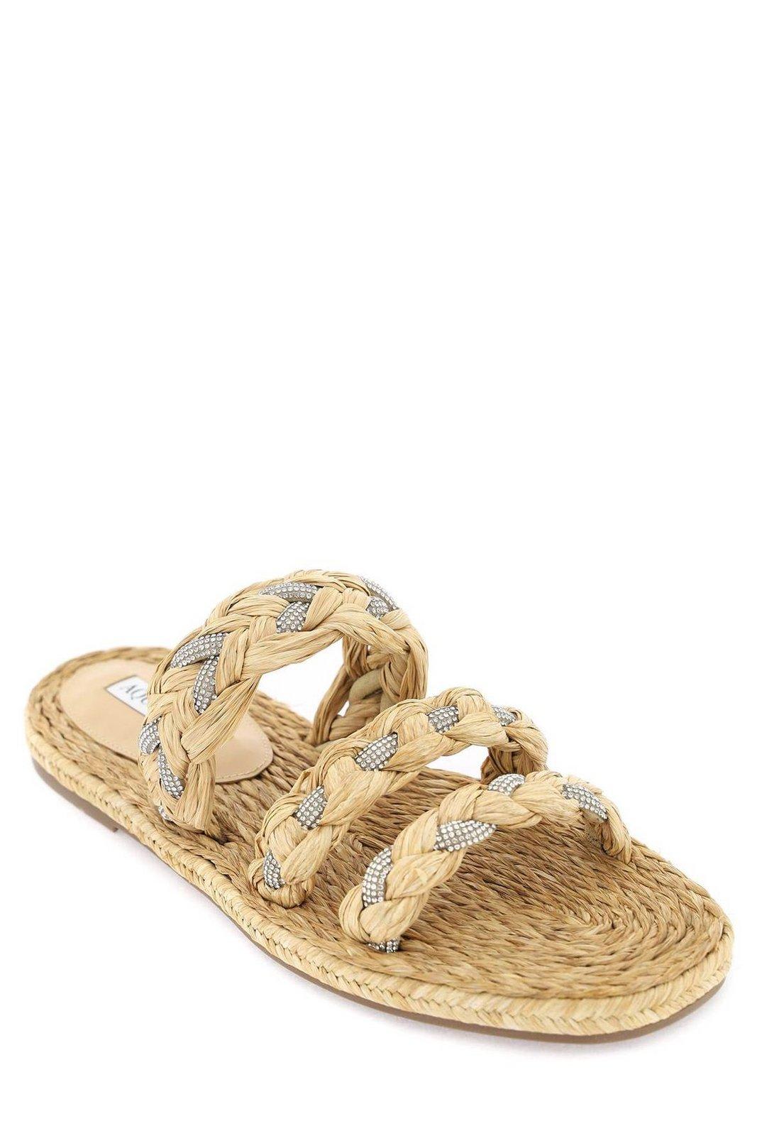 Shop Aquazzura Embellished Slip-on Sandals In Neutro
