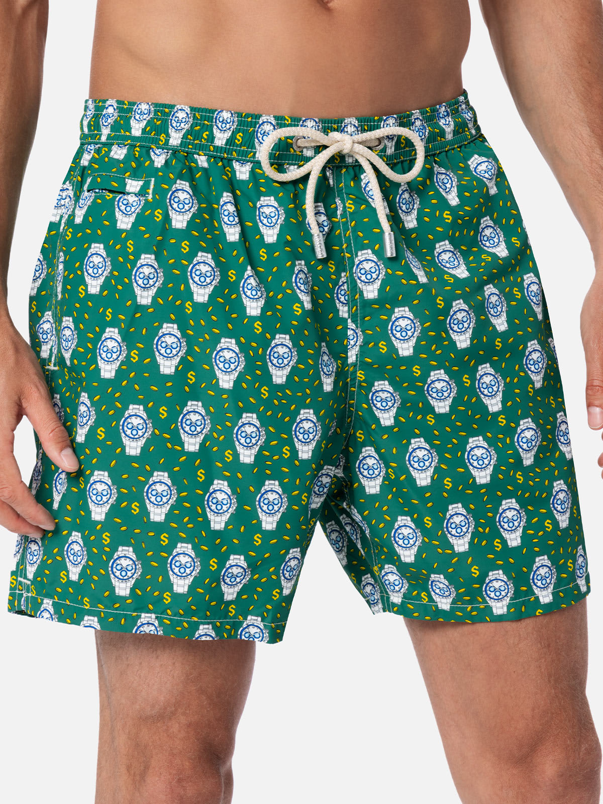 Shop Mc2 Saint Barth Man Lightweight Fabric Swim-shorts Lighting Micro Fantasy With Watches Print