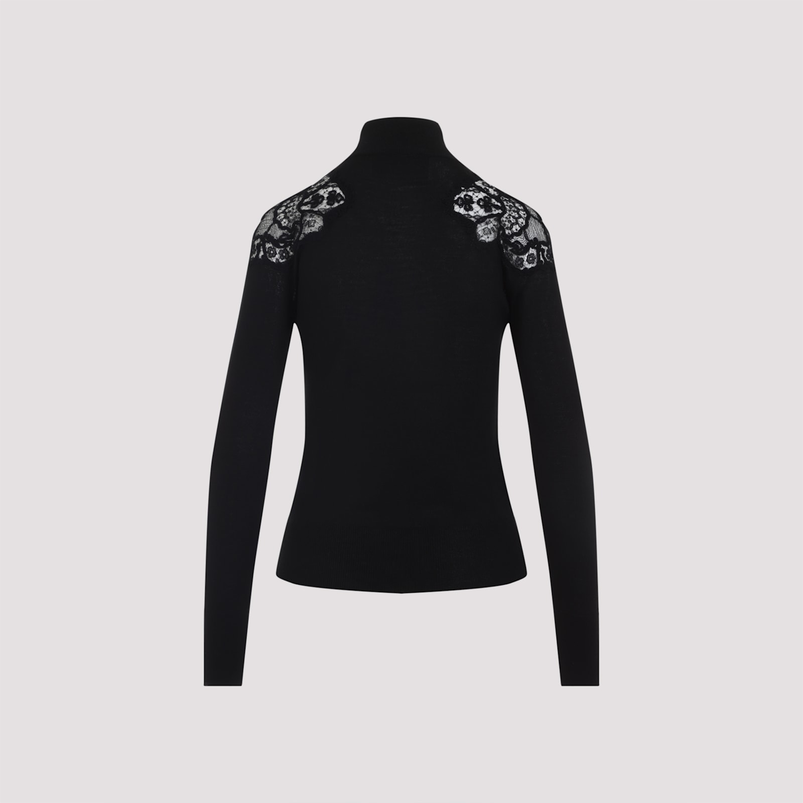 Ermanno Scervino Sheer Turtleneck Lace Sweater With Long Sleeves In Black