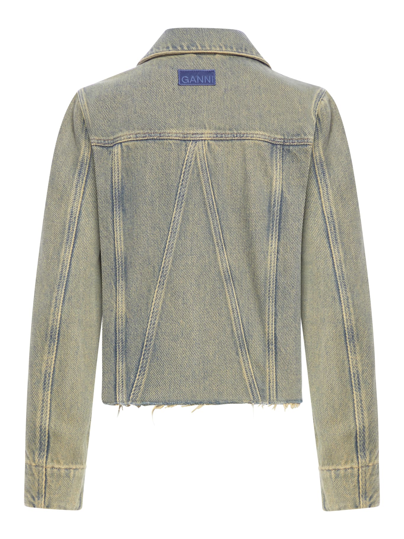 Shop Ganni Denim Jacket In Shitake