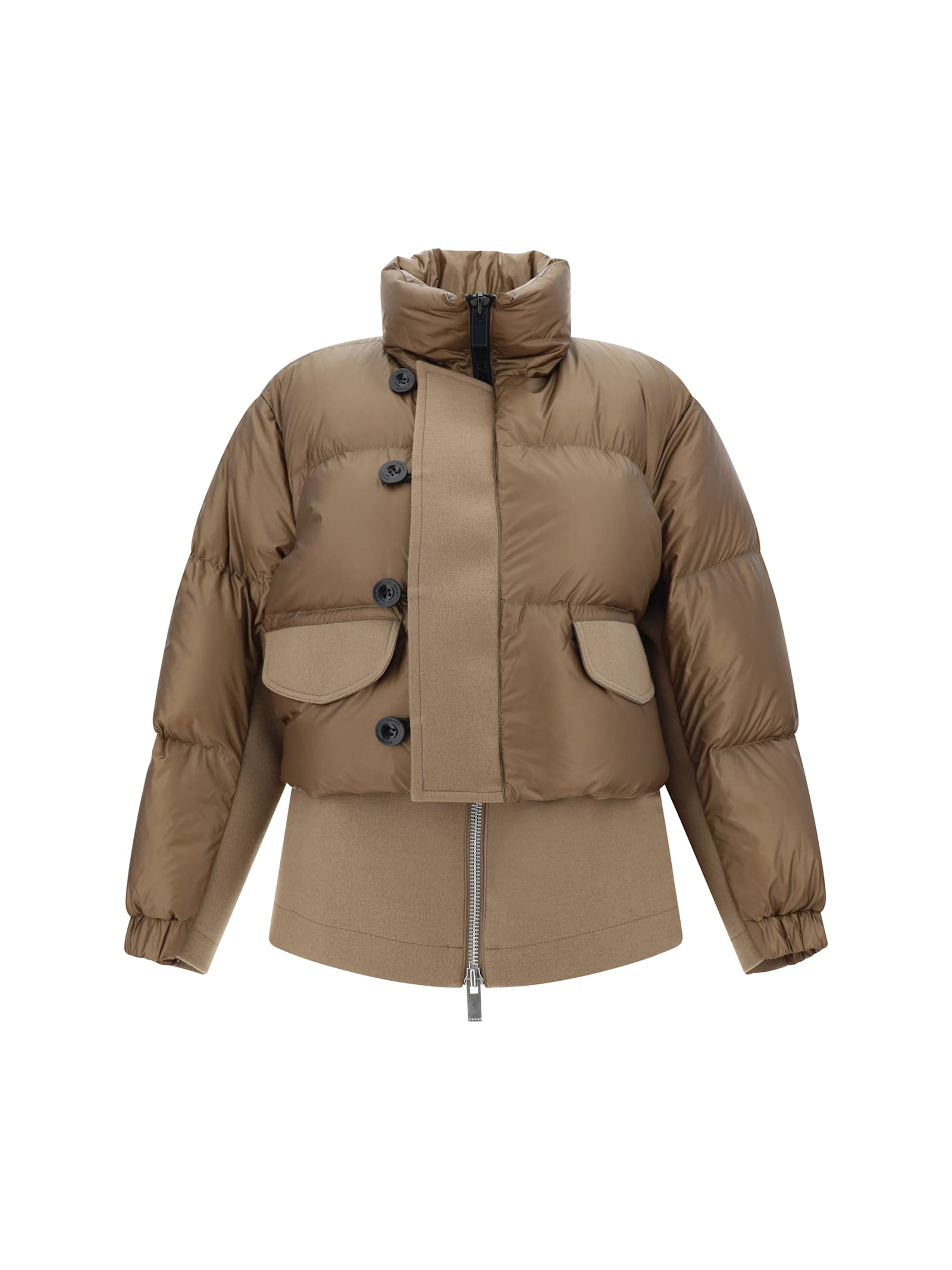 Shop Sacai Down Jacket In Beige