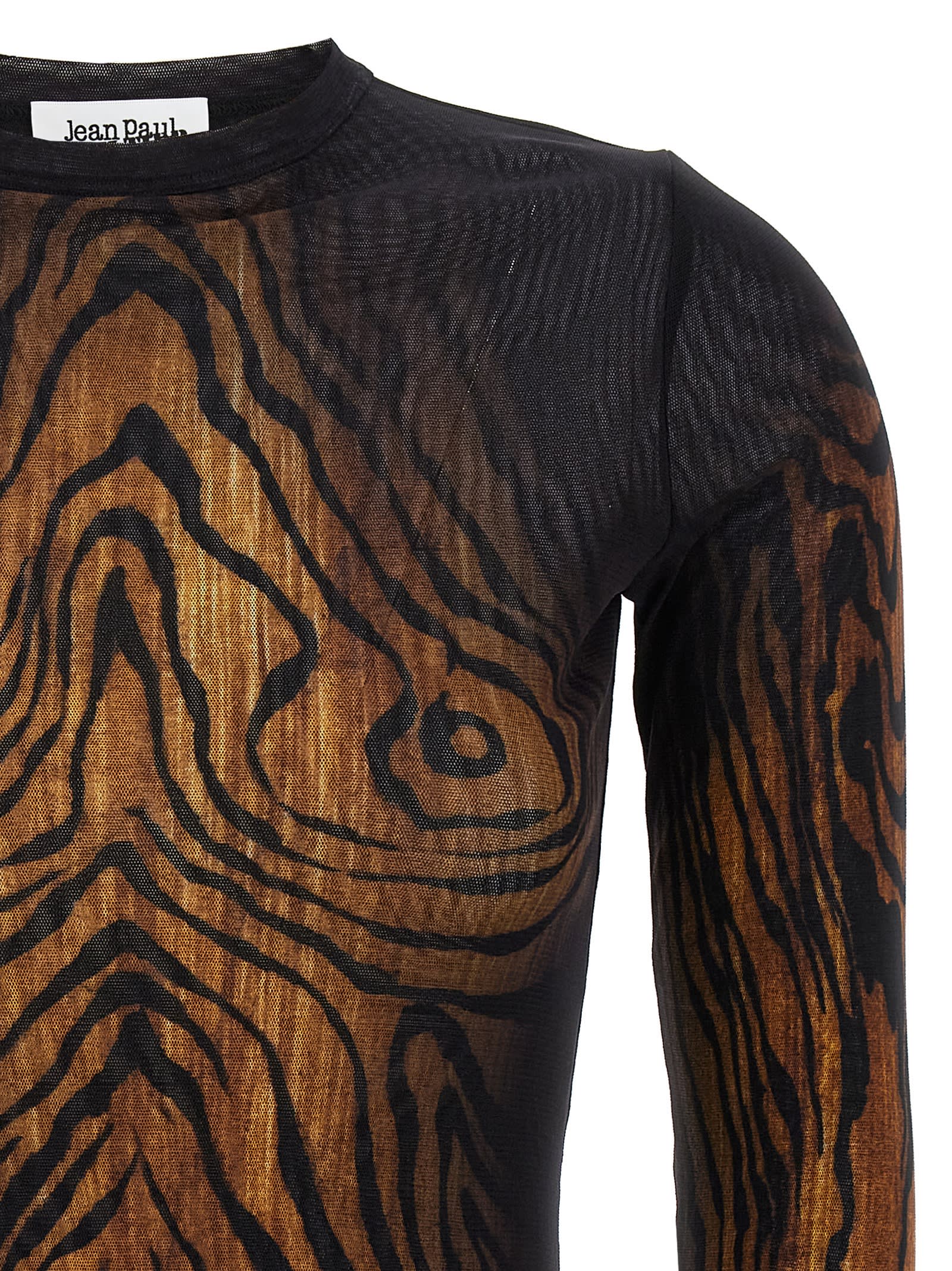Jean Paul Gaultier Sheer Tulle Wood Top In Brown