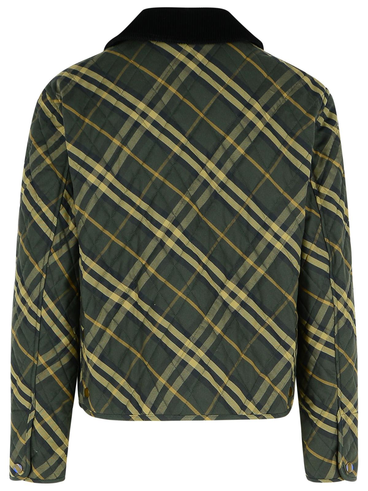 Shop Burberry Check Green Cotton Jacket