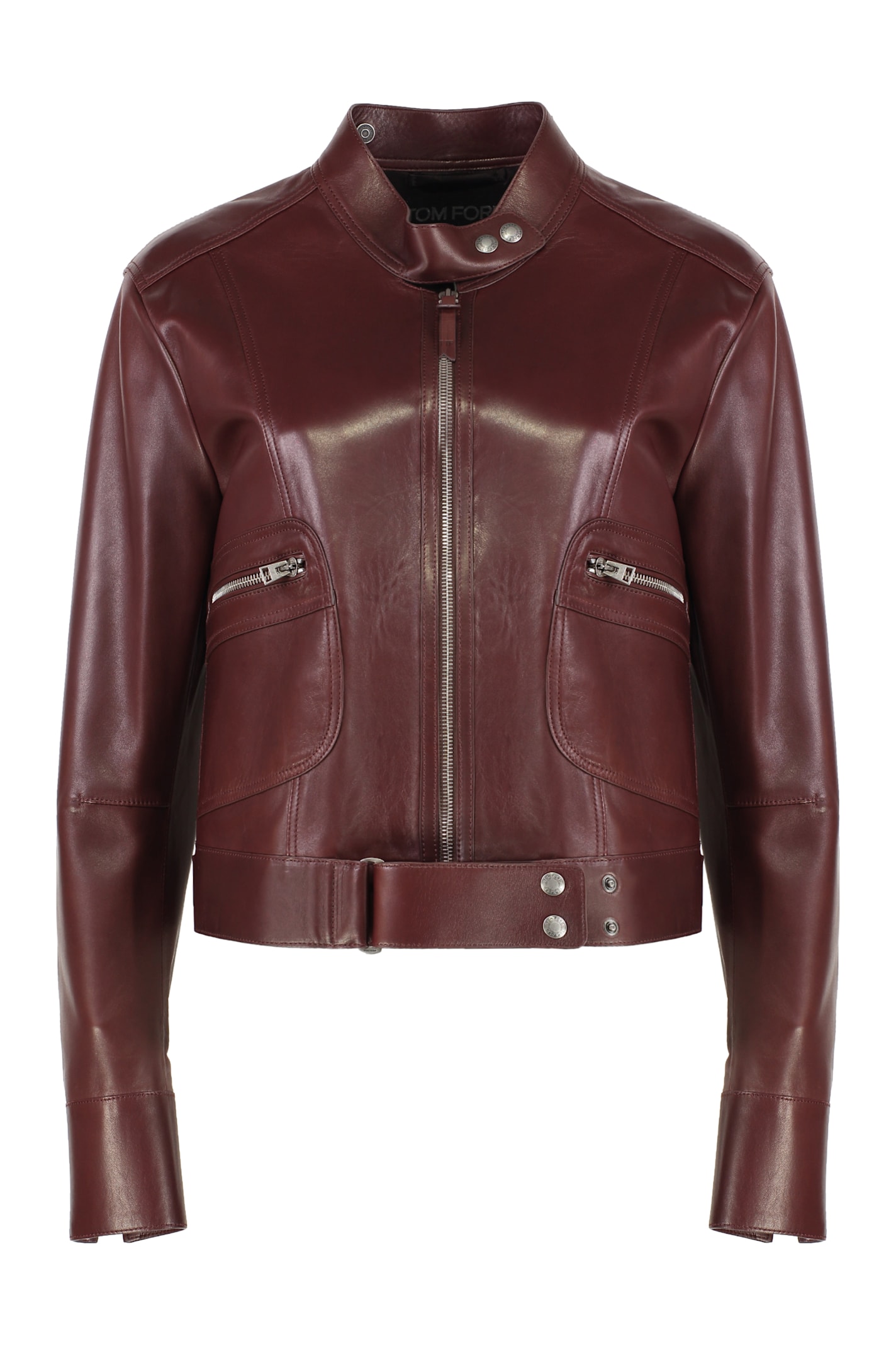 Tom Ford Long-sleeved Leather Jacket In Brown