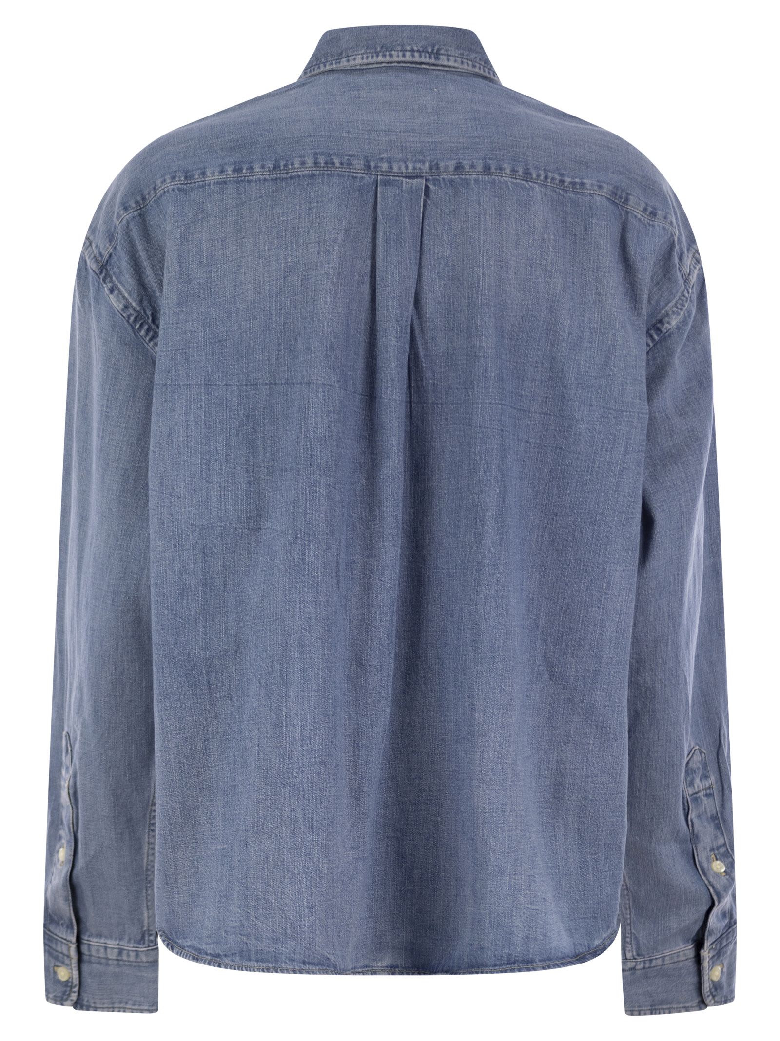 Shop Polo Ralph Lauren Short Square Denim Shirt In Light Denim