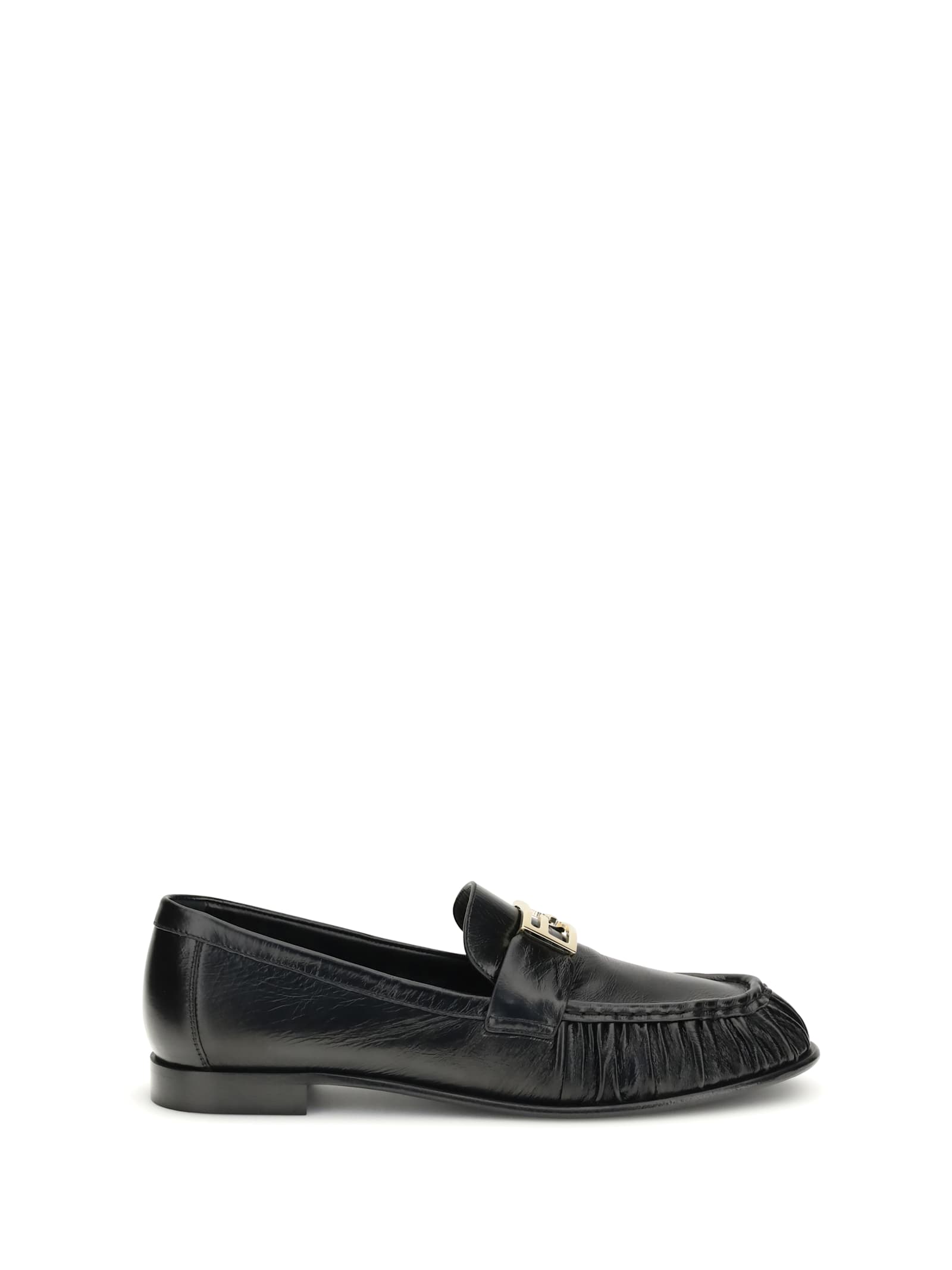 Fendi Nappa Leather Baguette Loafers Fringe Detail In Black