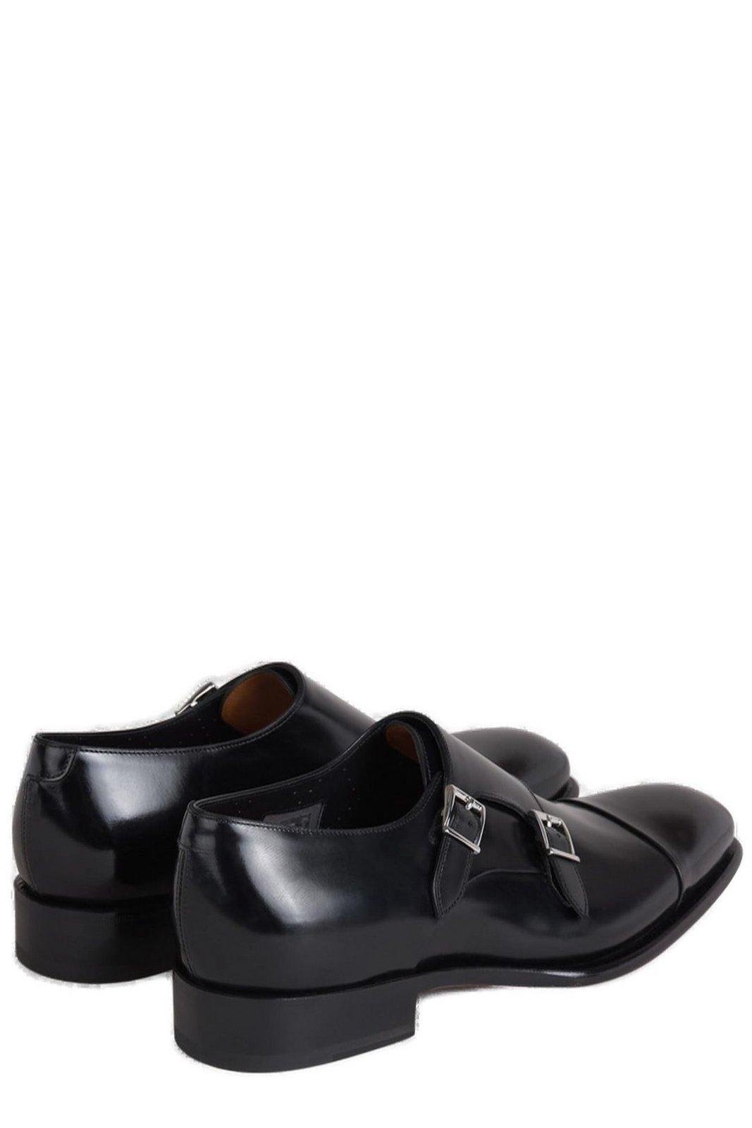 Shop Santoni Buckle Detailed Slip-on Monk Shoes In Black